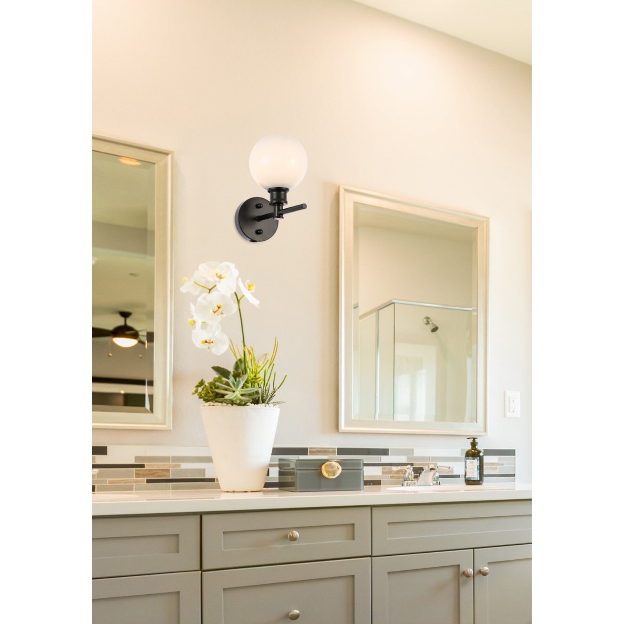 Collier 1 light Black and Frosted white glass Wall sconce