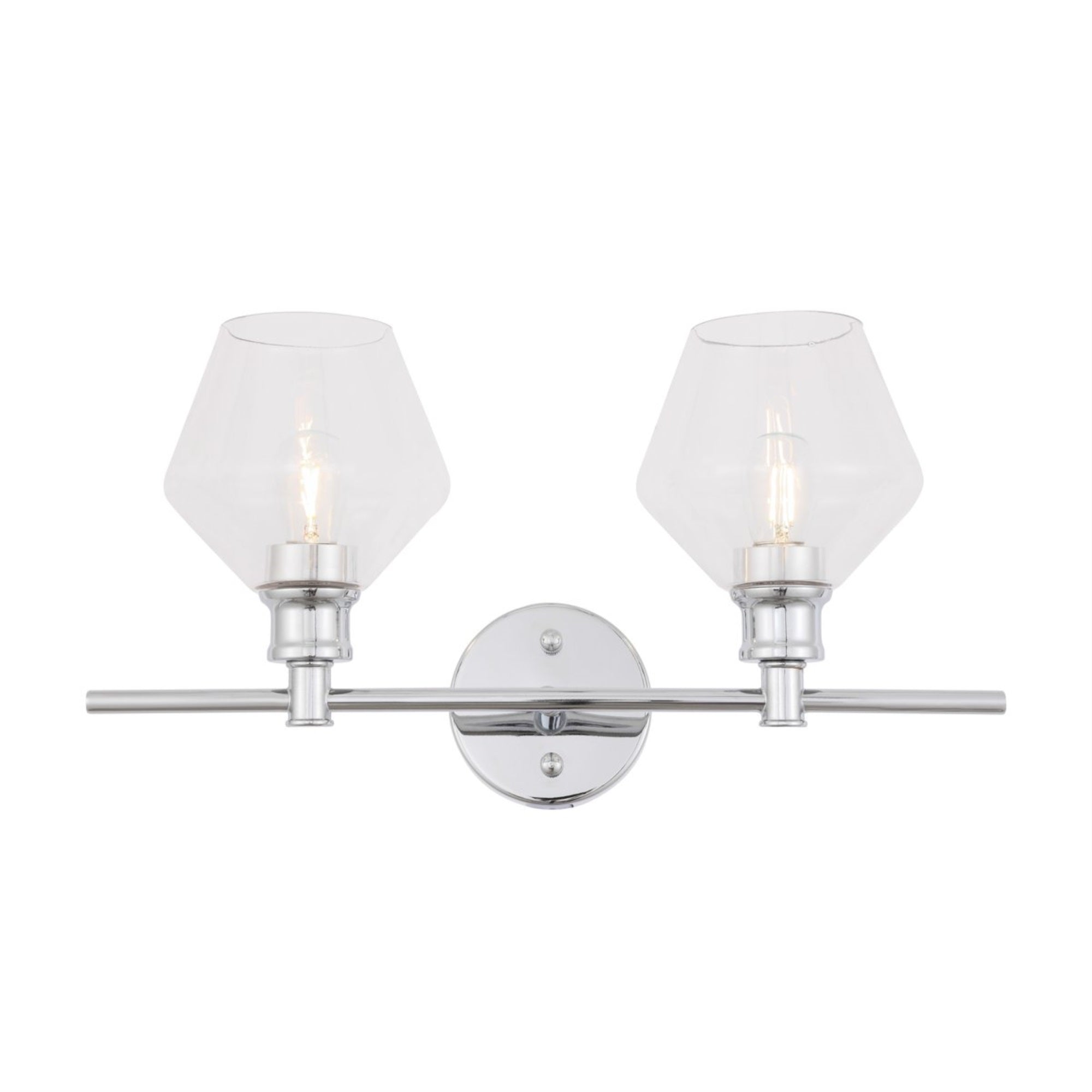 Living District Gene 2-Light Wall Sconce, Mid-Century Design, Chrome & Clear Glass, Model LD2312C