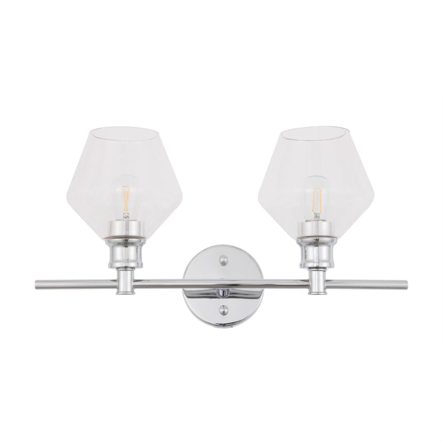 Living District Gene 2-Light Wall Sconce, Mid-Century Design, Chrome & Clear Glass, Model LD2312C