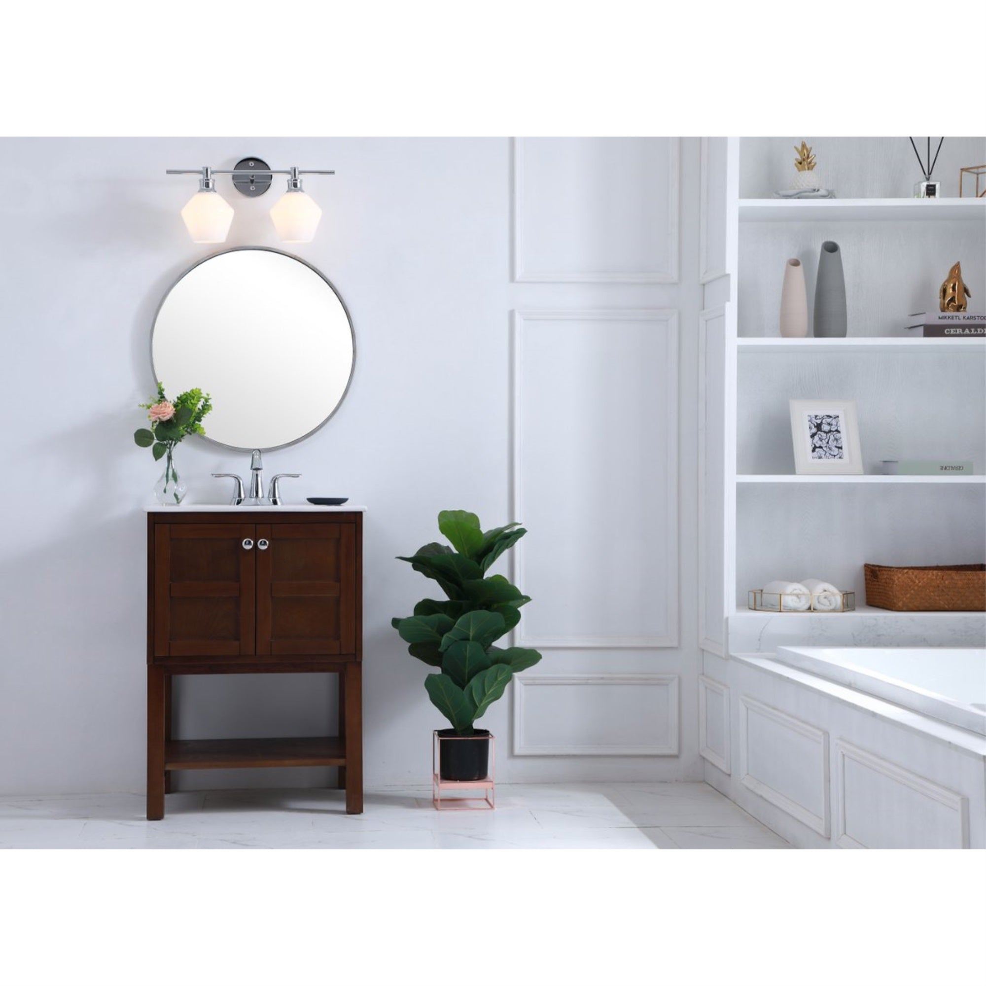 Living District 2 Light Wall Sconce in Chrome & Frosted White Glass, Model LD2313C, Industrial Mid-Century Modern Design