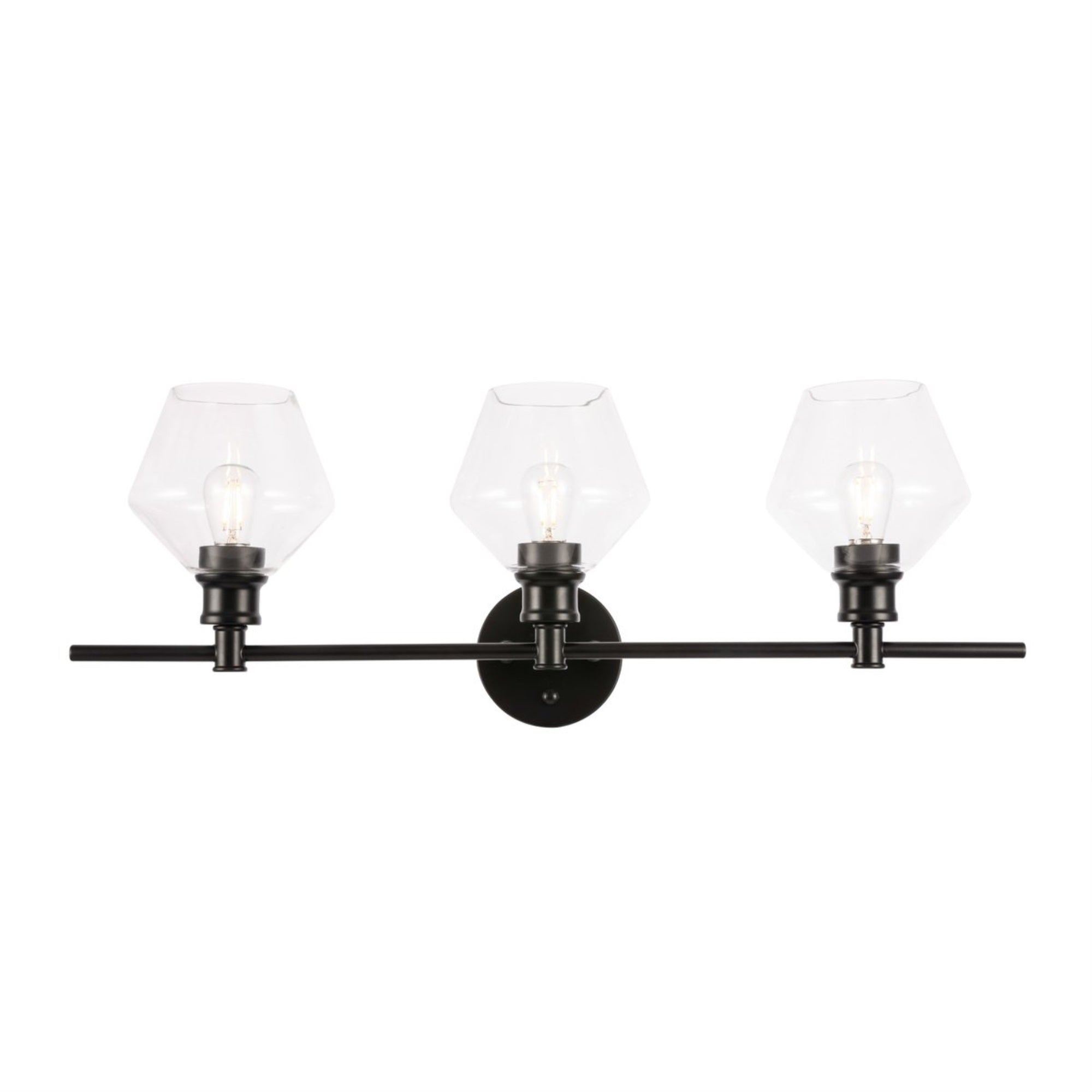 Gene 3 light Black and Clear glass Wall sconce
