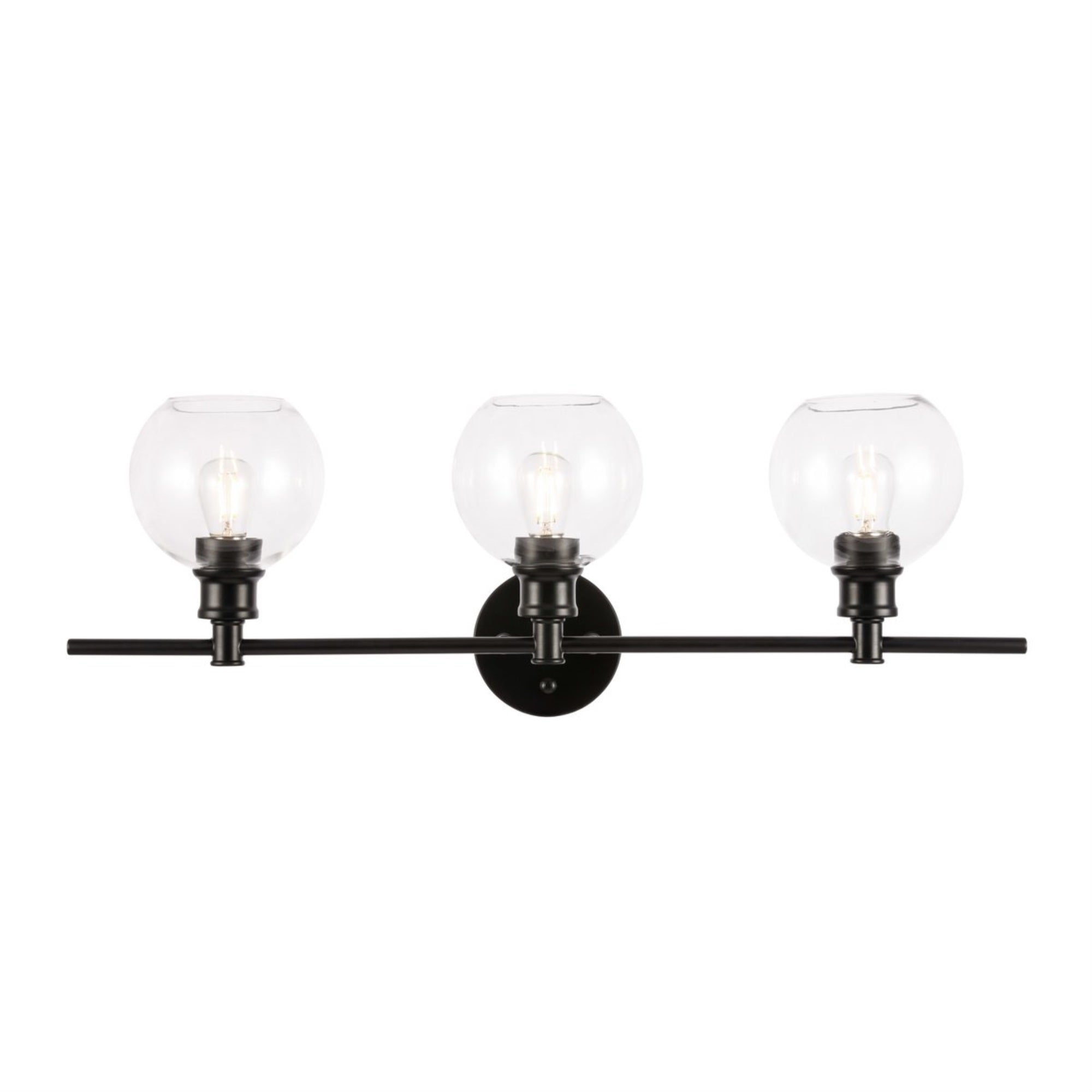 Living District 3-Light Wall Sconce, Industrial Mid-Century Modern, Black & Clear Glass, Model LD2318BK