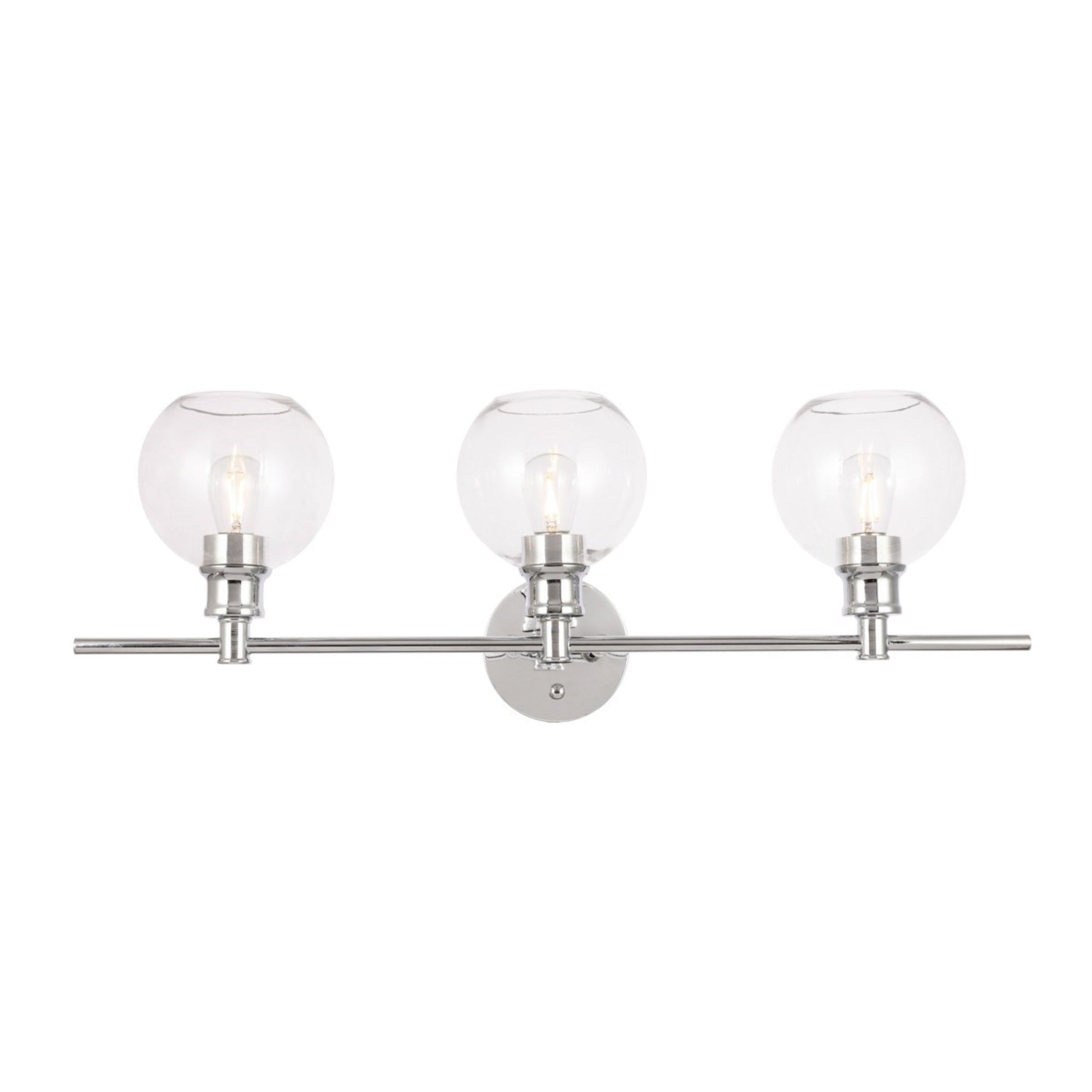 Living District 3 Light Wall Sconce, Industrial Mid-Century, Chrome & Clear Glass, Model LD2318C