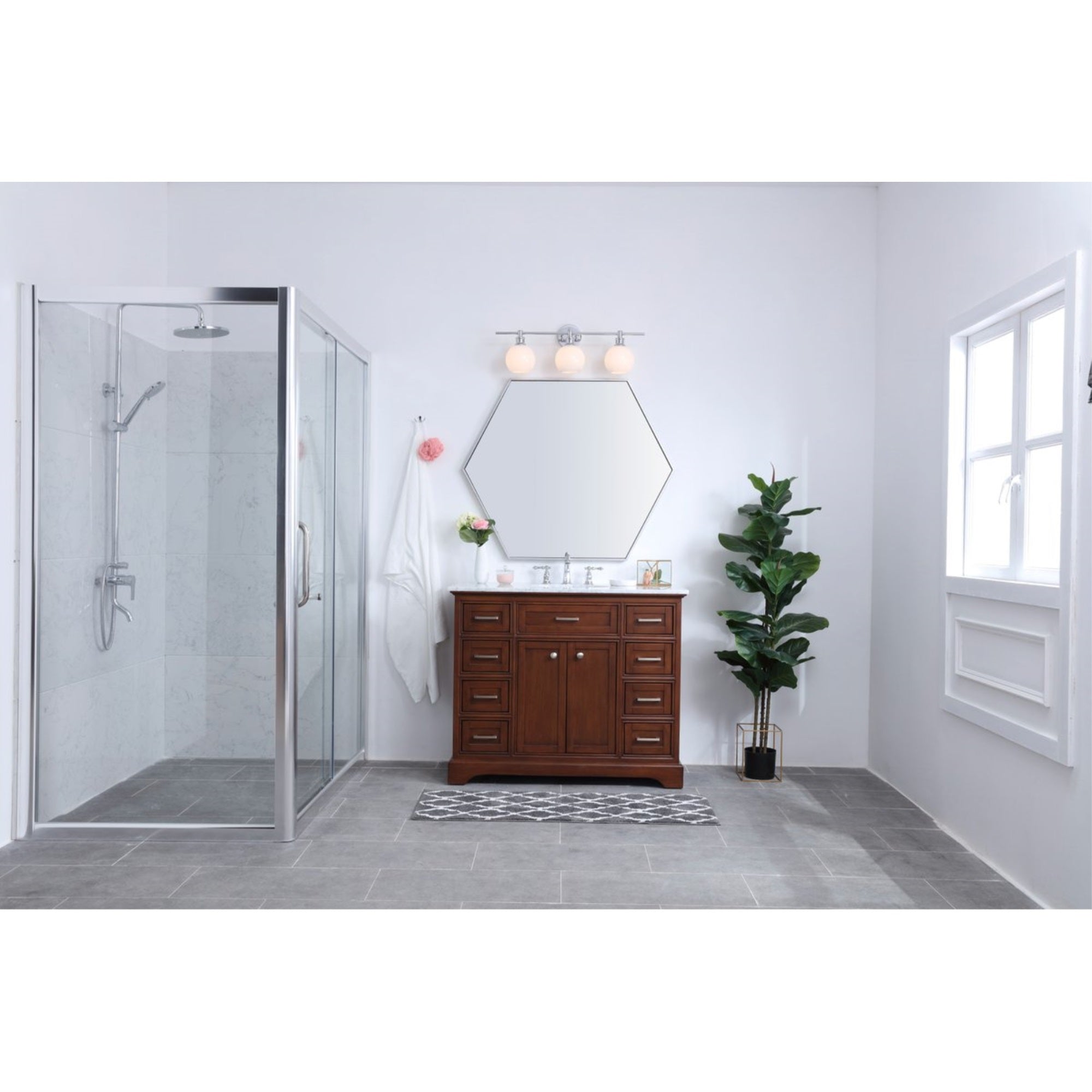 Living District Collier 3-Light Wall Sconce, Metal, Chrome & Frosted White, Model LD2319C