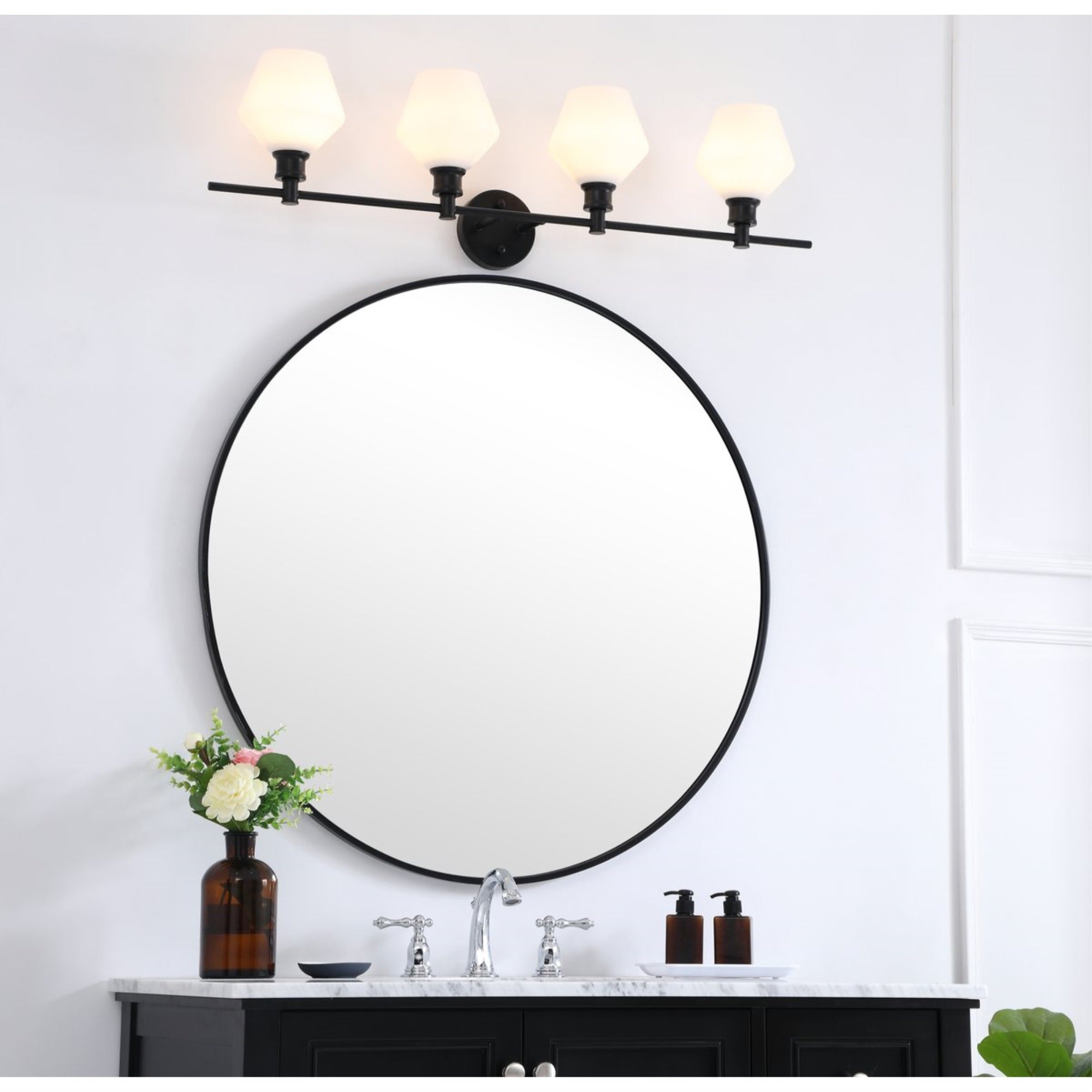 Living District 4 Light Wall Sconce, Mid-Century Modern, Iron, Black & Frosted White Glass, Model LD2321BK