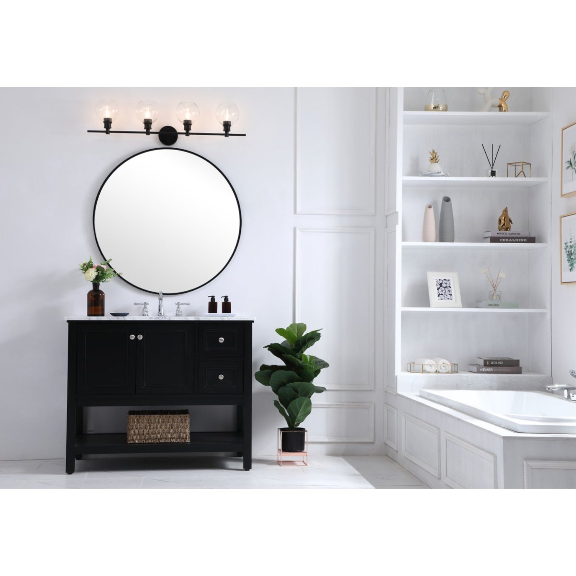 Living District 4-Light Metal Wall Sconce, Iron, Black, LD2322BK, Clear Glass