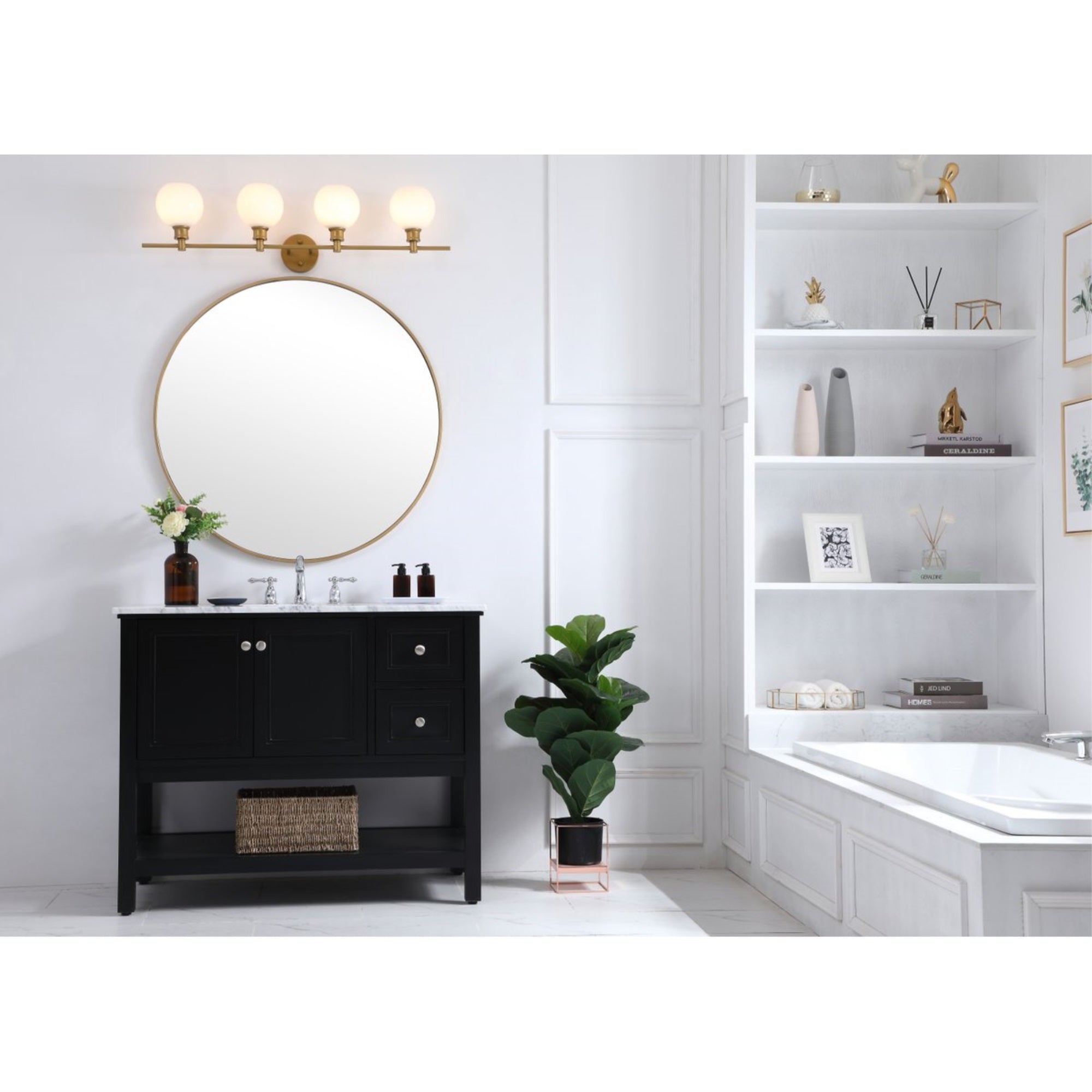 Elegant Lighting Living District Collier 4-Light Wall Sconce Iron Brass Frosted White LD2323BR