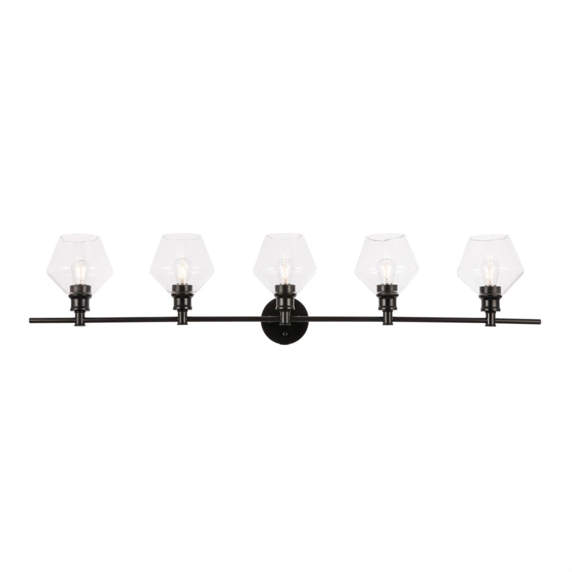 Living District Wall Sconce - Modern 5-Light Black & Clear Glass, Metal, 47inL x 8inW x 10.2inH, Model LD2324BK