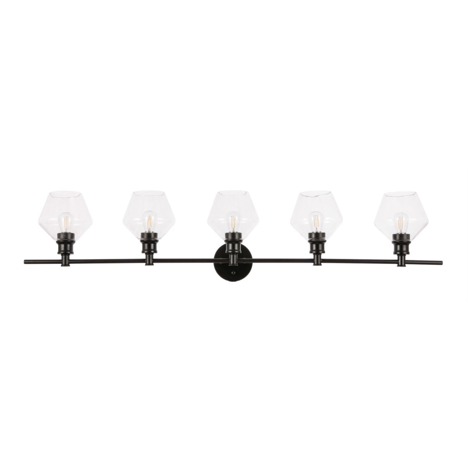 Living District Wall Sconce - Modern 5-Light Black & Clear Glass, Metal, 47inL x 8inW x 10.2inH, Model LD2324BK