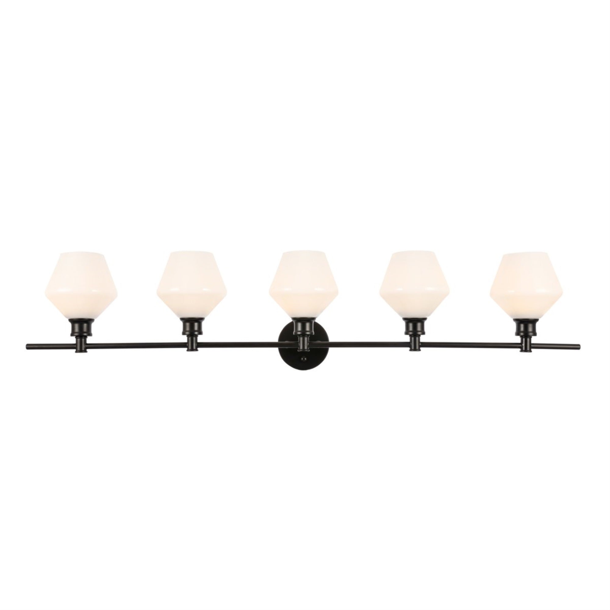 Living District Wall Sconce, 5 Light, Metal, Black and Frosted White Glass, 47inL x 8inW x 10.2inH, Model LD2325BK