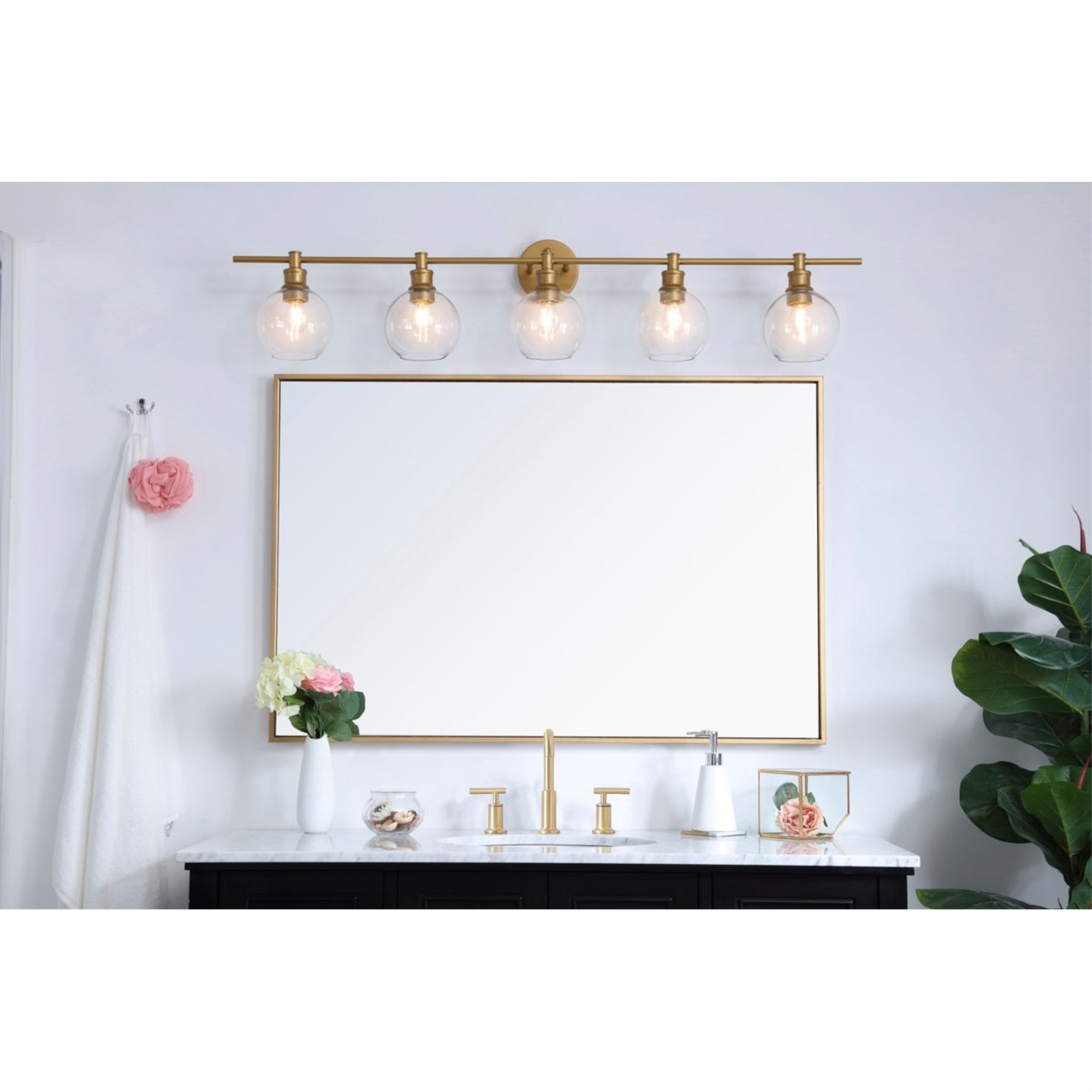 Collier 5 light Brass and Clear glass Wall sconce