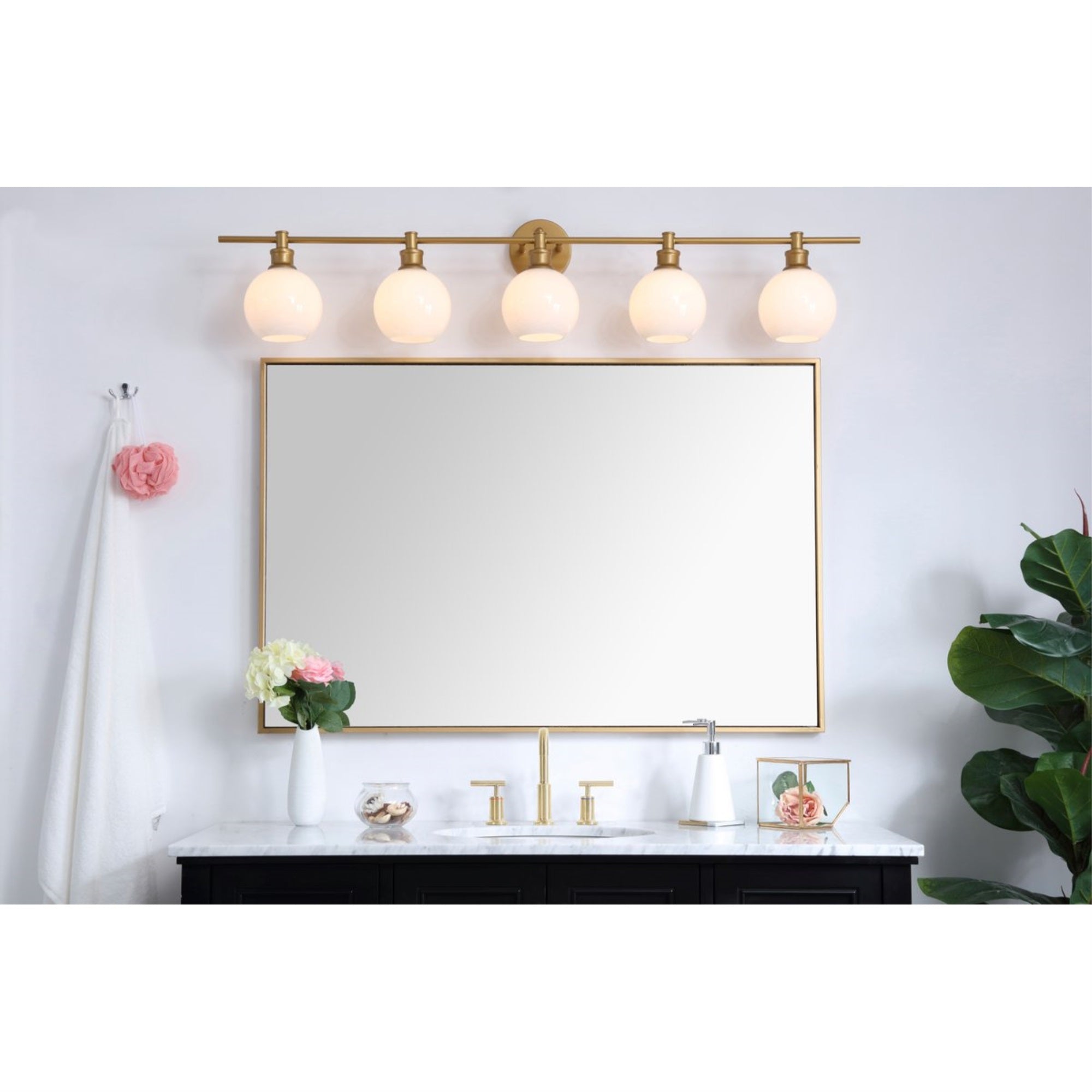 Collier 5 light Brass and Frosted white glass Wall sconce