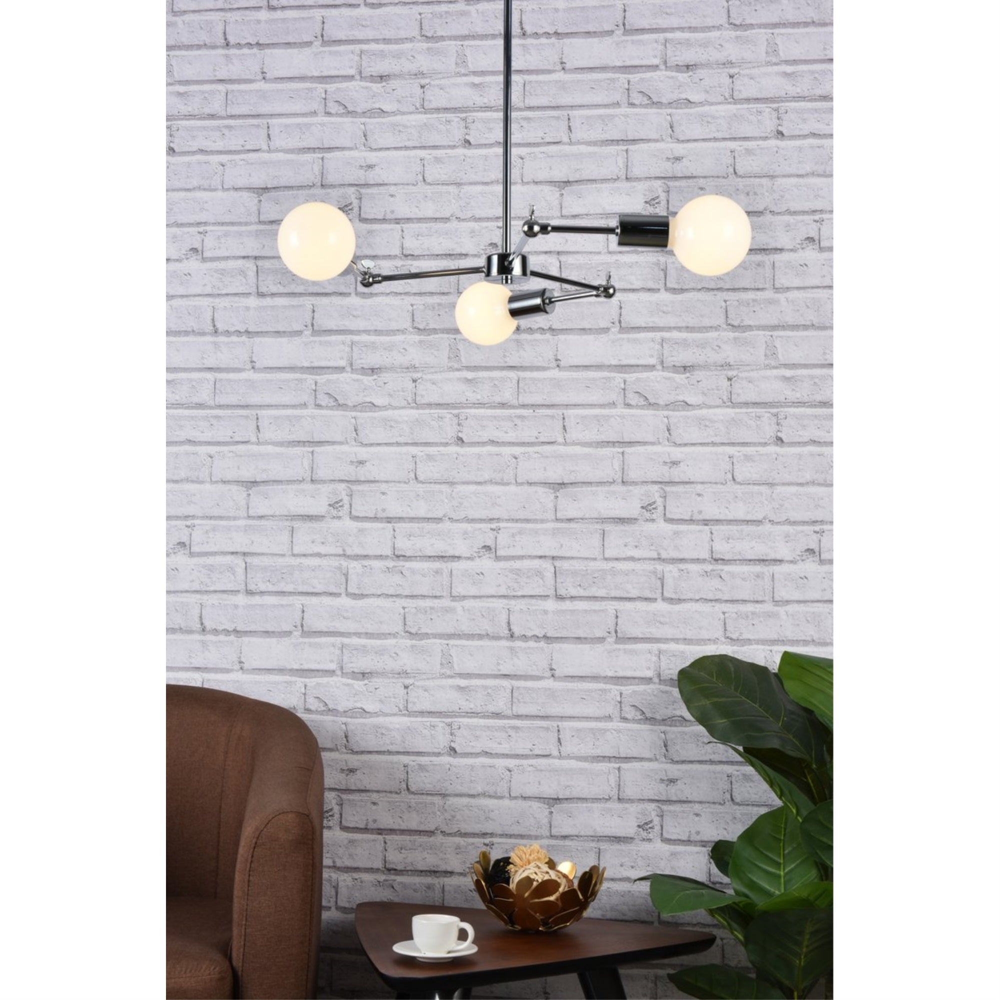 Living District Chrome Pendant Light, 3 Lights, Metal, 28.4inW x 1.6inH, Model LD2340C