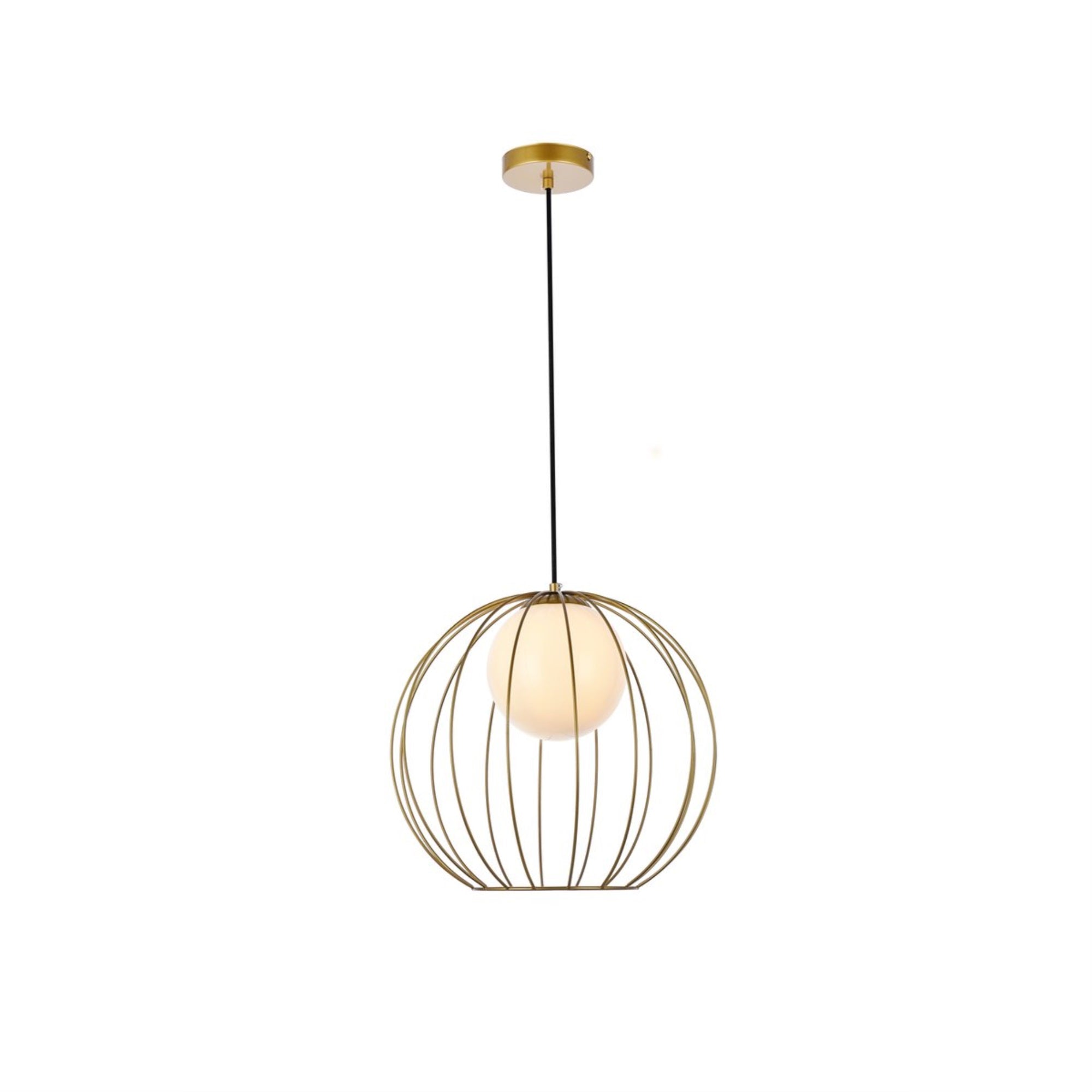 Living District 1-Light Metal Pendant, Mid-Century Design, Brass and White, Model LD2345BR