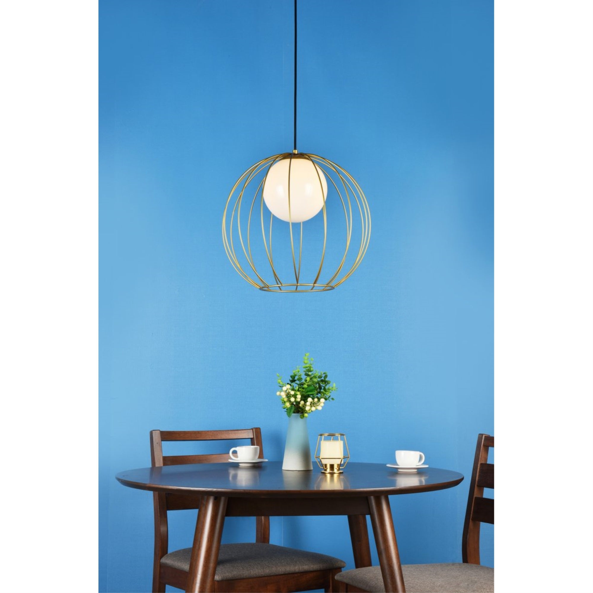 Living District 1-Light Metal Pendant, Mid-Century Design, Brass and White, Model LD2345BR