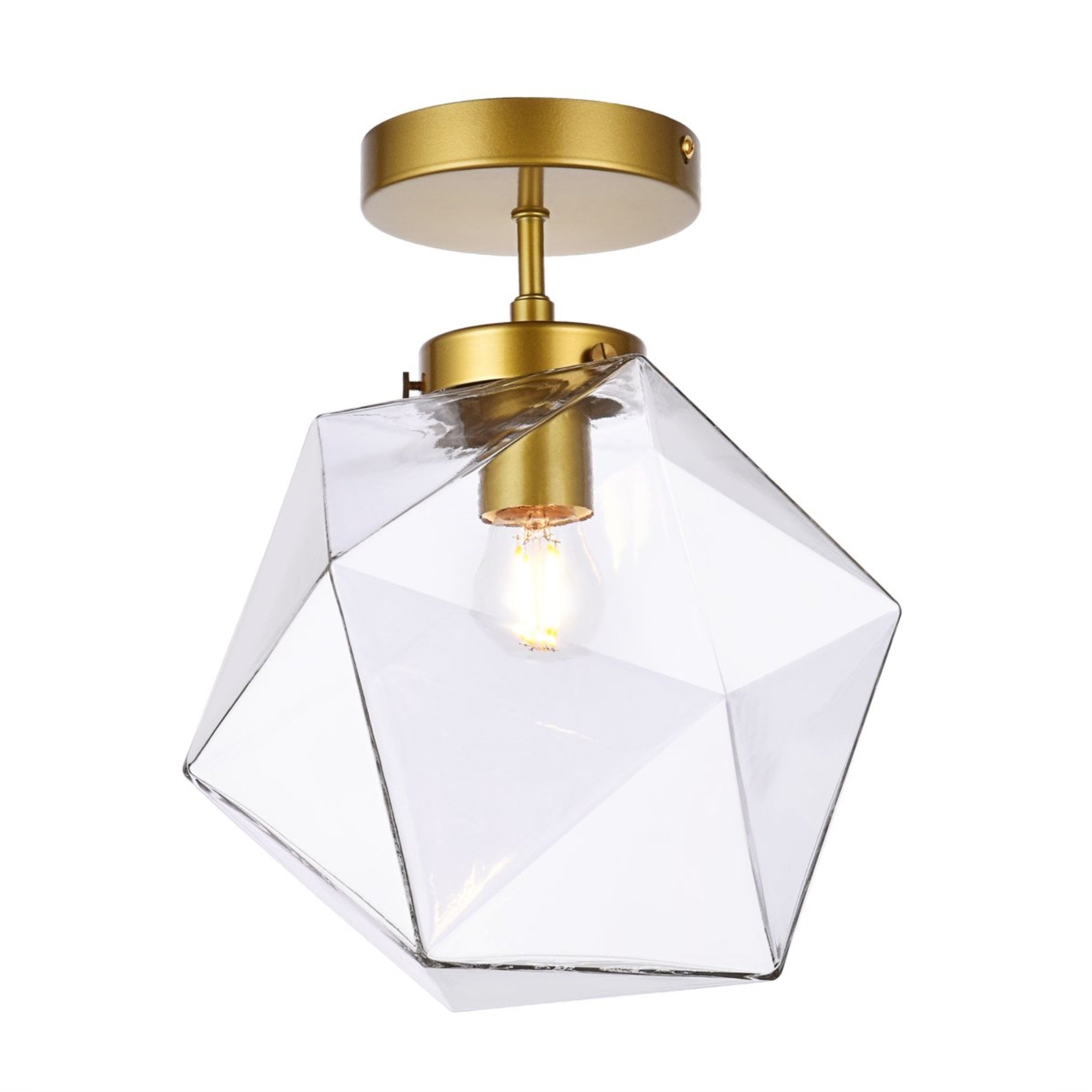 Lawrence 1 light brass and clear glass flush mount