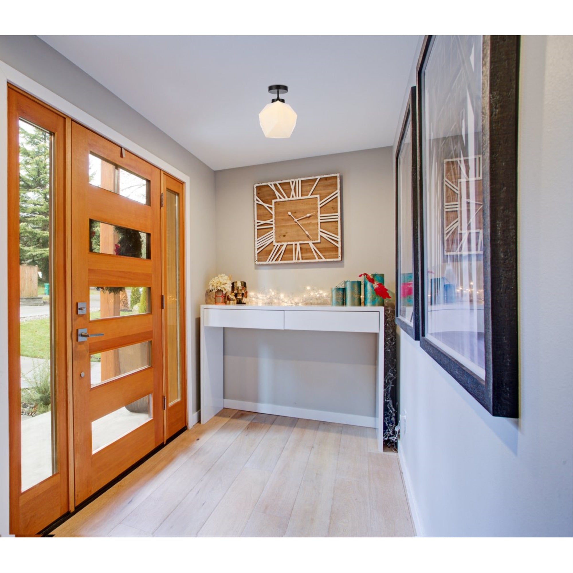 Lawrence 1 Light Black And White Glass Flush Mount