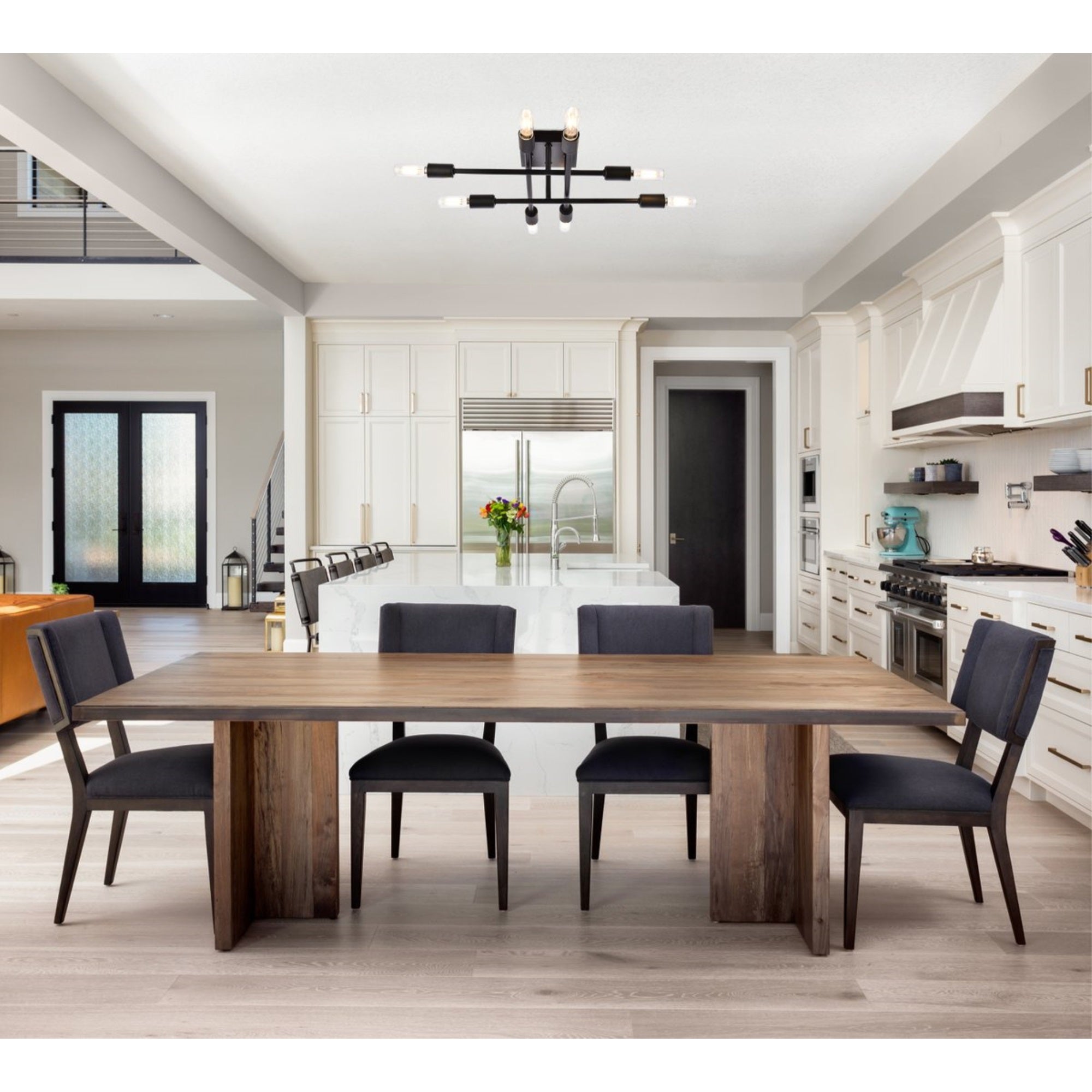 Living District Script 8-Light Mid-Century Metal Flush Mount In Black