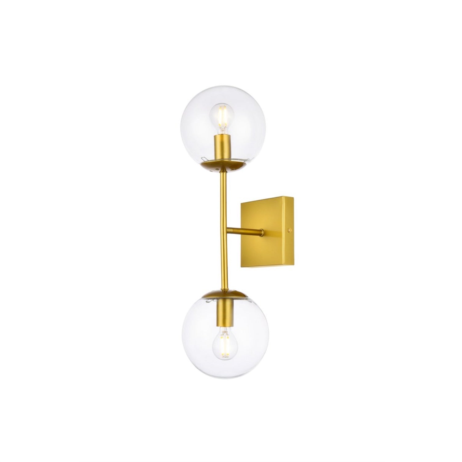 Neri 2 lights brass and clear glass wall sconce