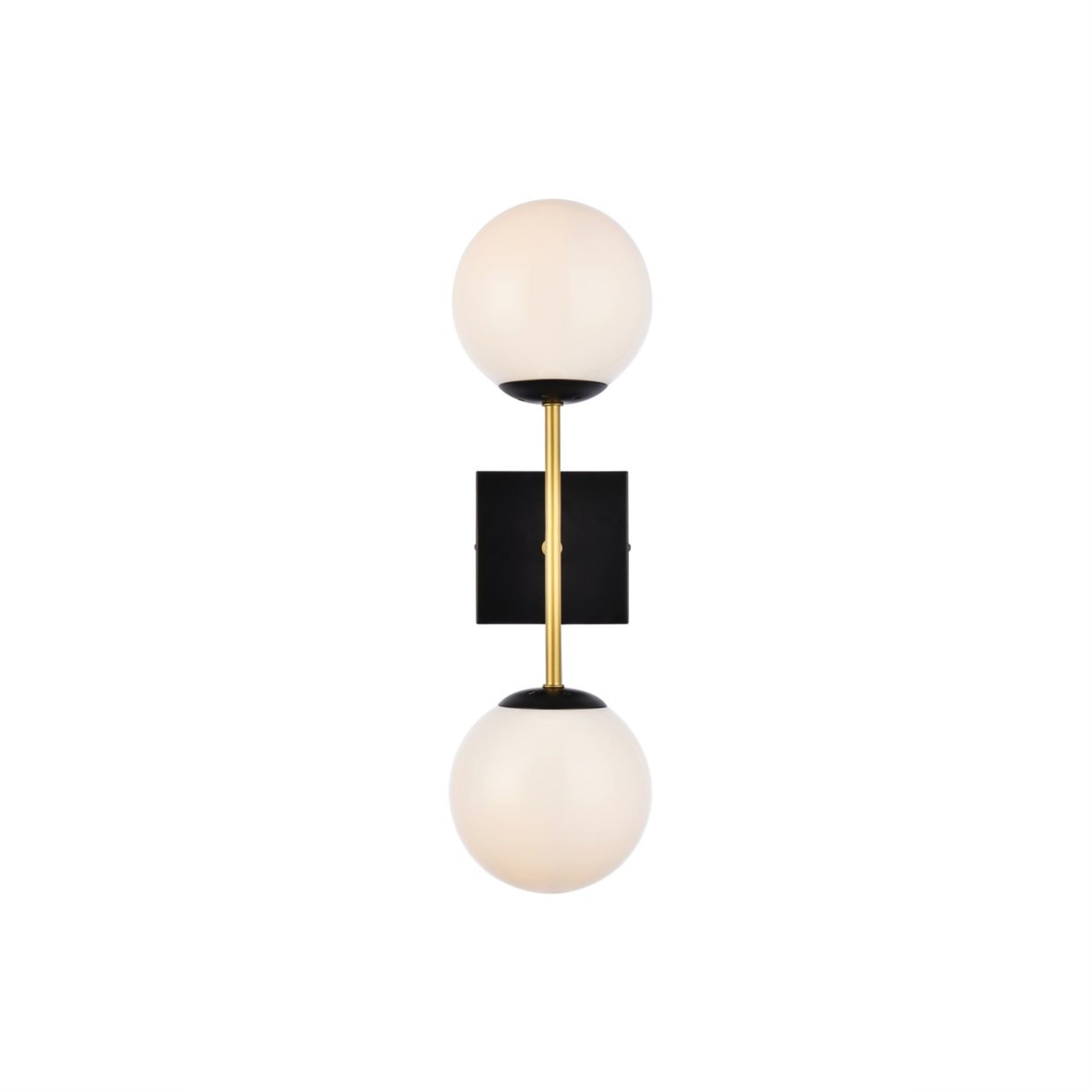 Neri 2 lights black and brass and white glass wall sconce