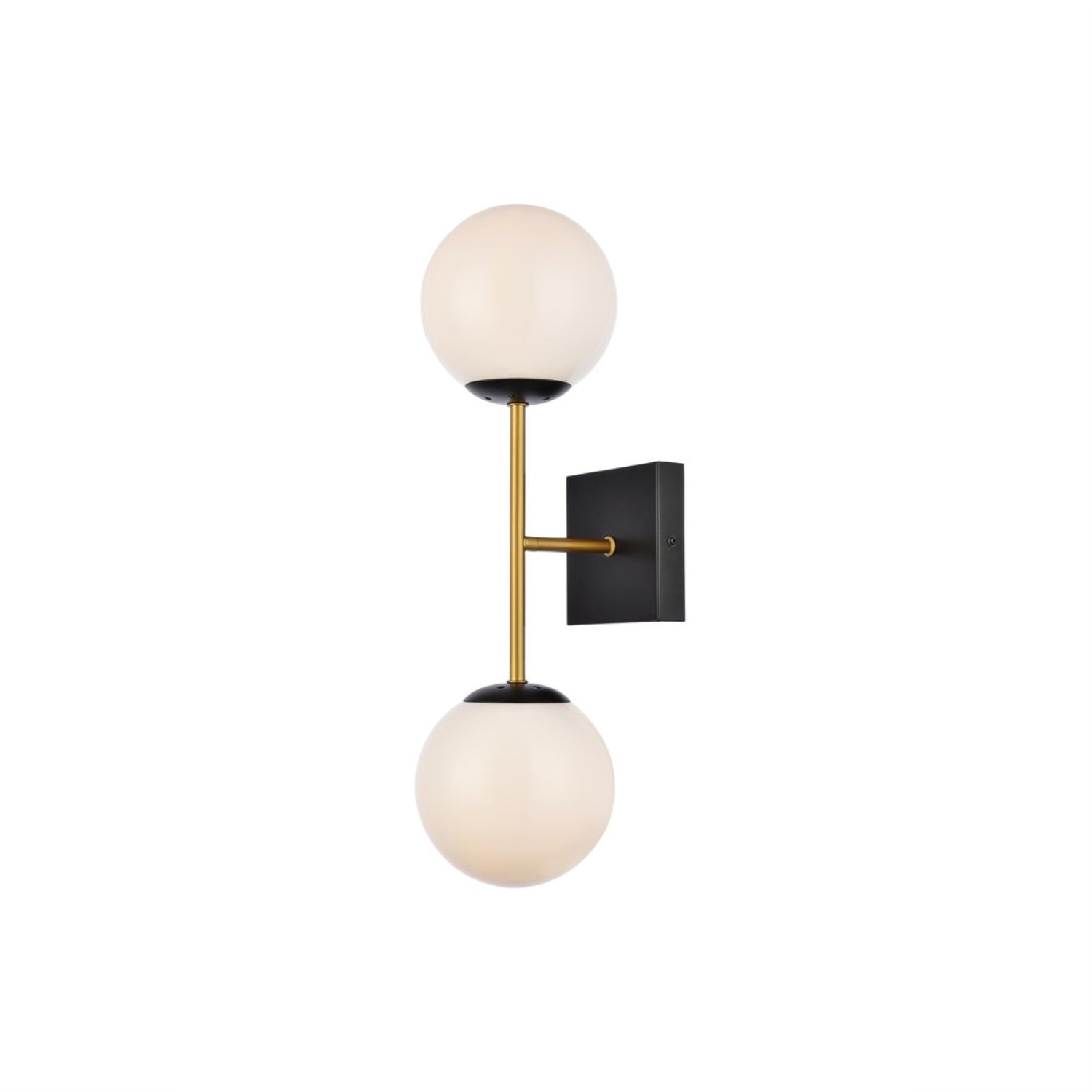 Neri 2 lights black and brass and white glass wall sconce