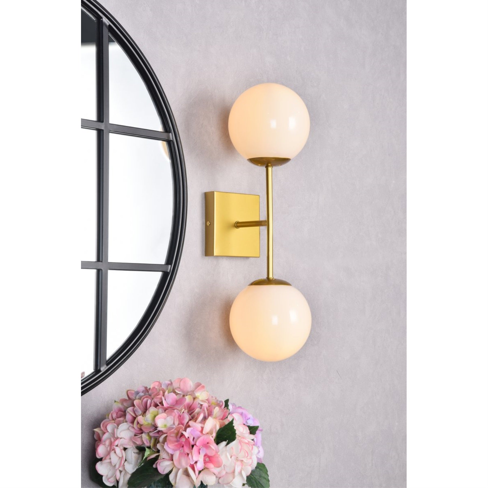 Neri 2 lights brass and white glass wall sconce
