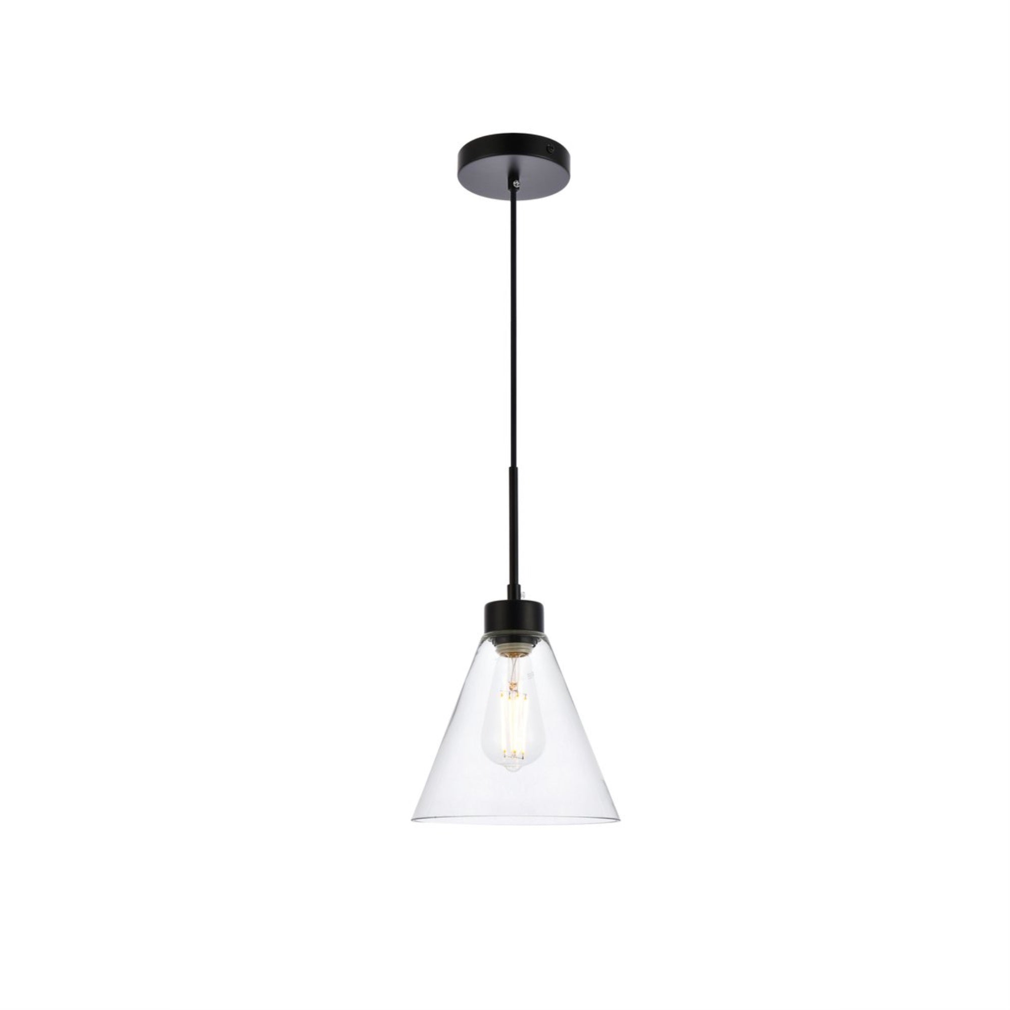 Living District Mera 1-Light Mid-Century Metal Pendant In Black And Clear