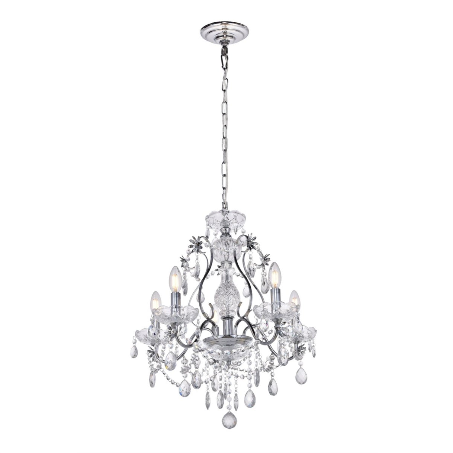 Elegant Lighting Voltaire 5 Light Crystal Chandelier 22in Wide Chrome LD4005D22C