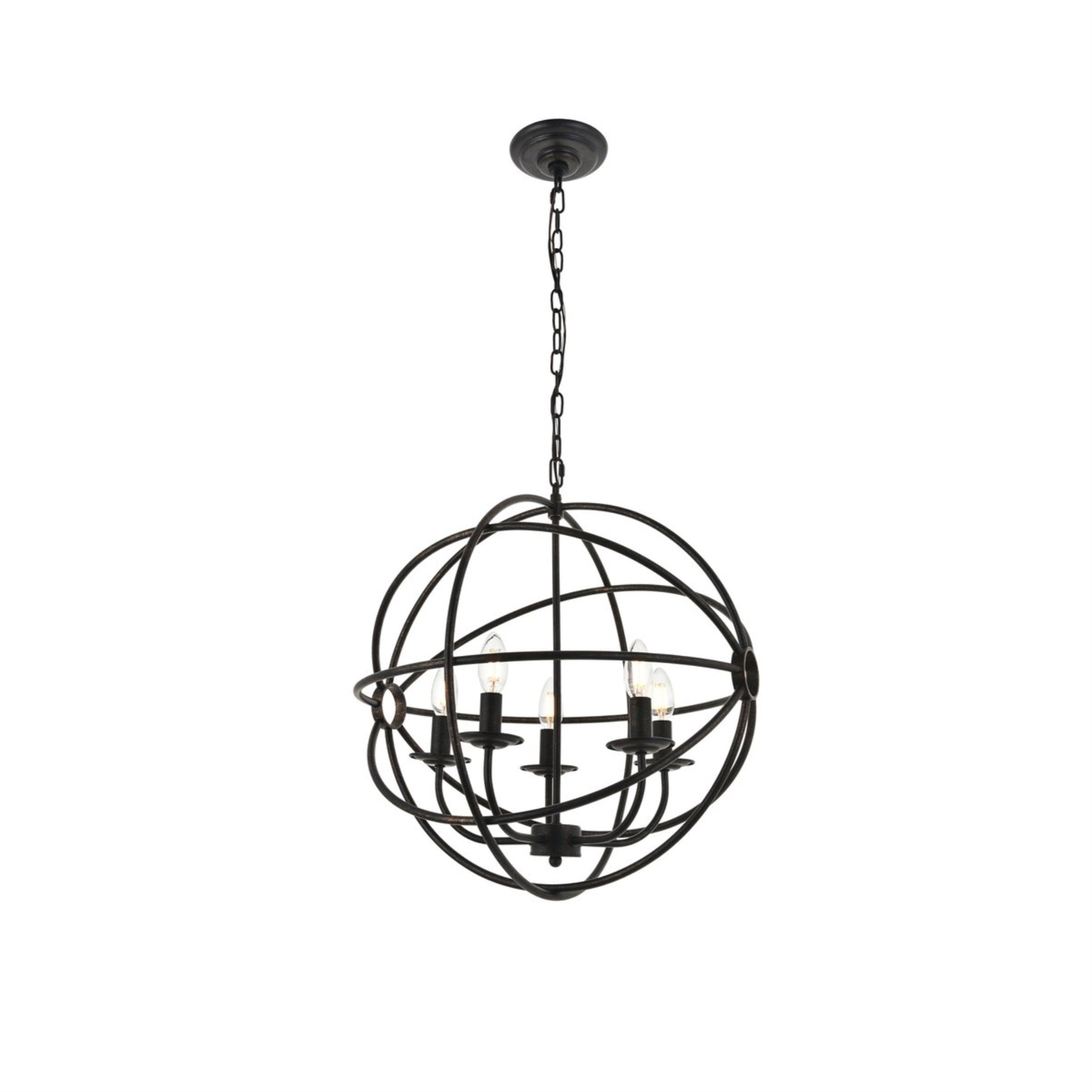 Elegant Lighting Octavia 5-Light Pendant, Dark Brown Metal, Model LD4006D20DB