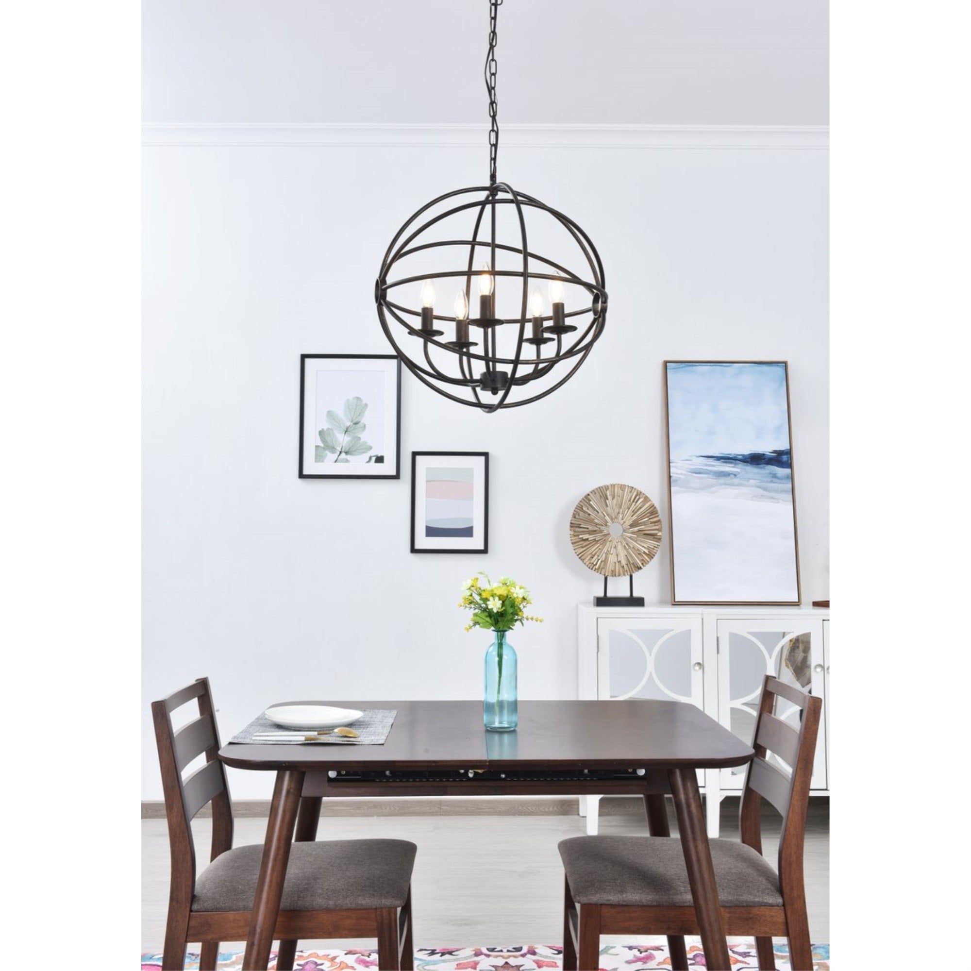 Elegant Lighting Octavia 5-Light Pendant, Dark Brown Metal, Model LD4006D20DB
