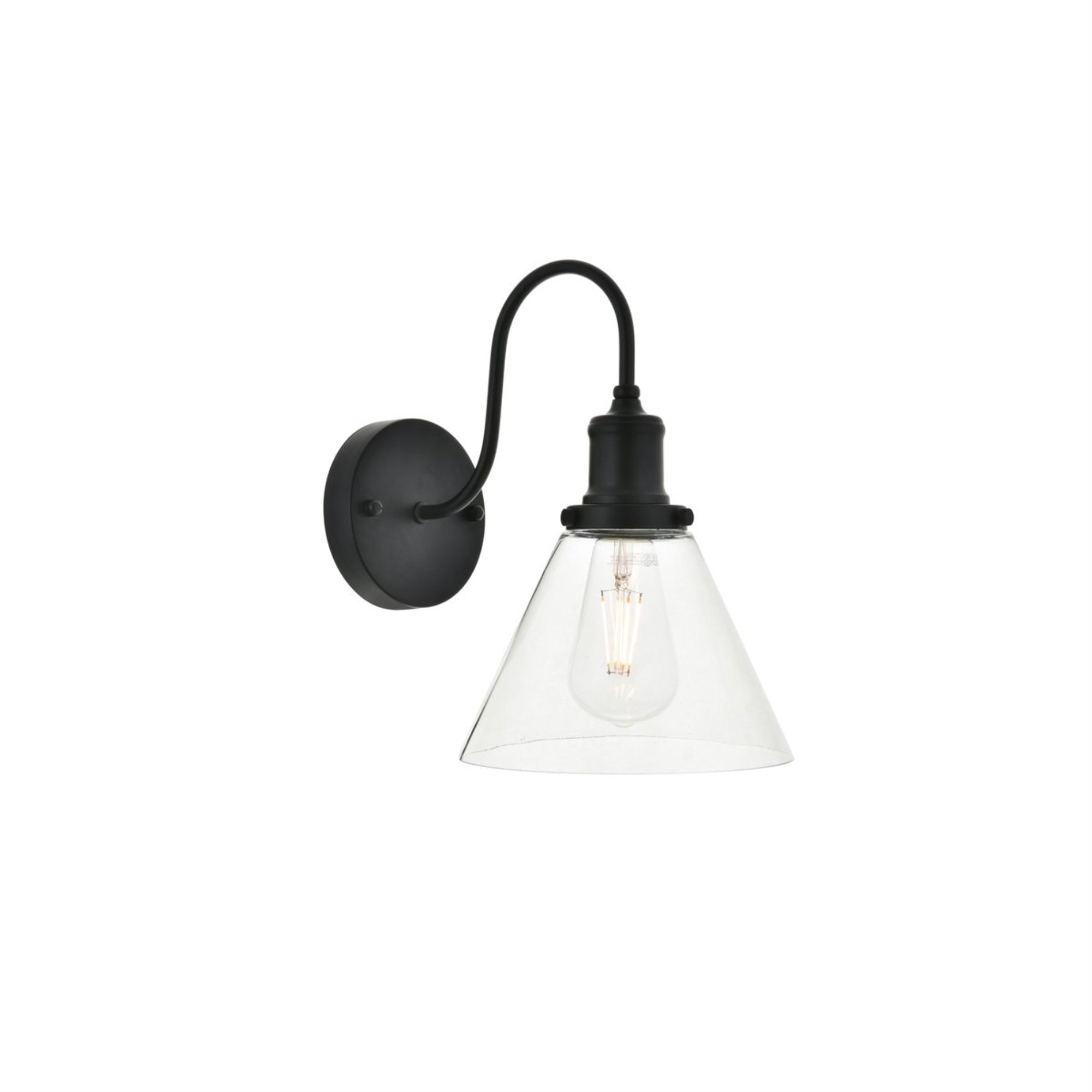 Living District Histoire 1-Light Wall Sconce, Metal, Black and Clear, Model LD4017W7BK