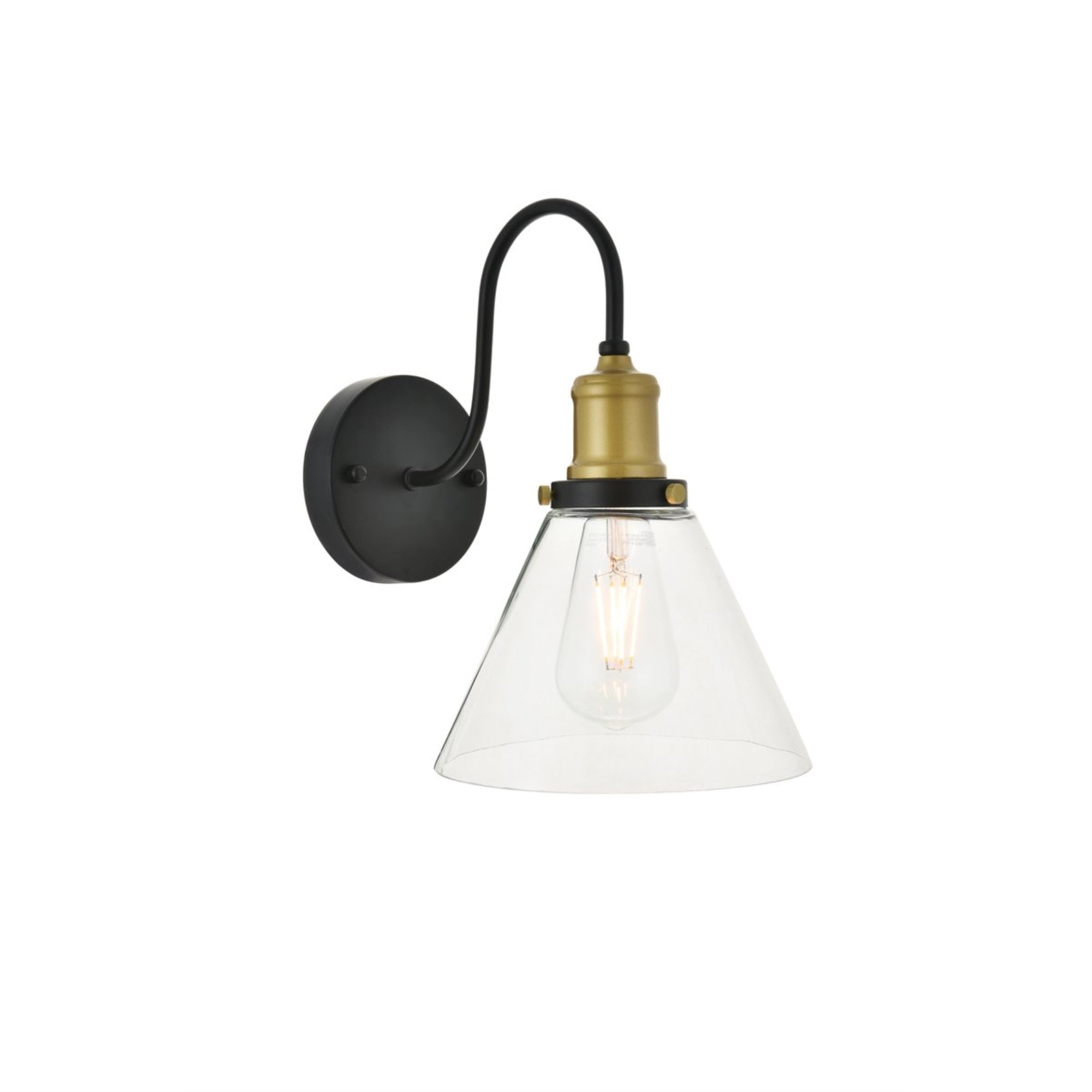 Elegant Lighting Histoire 1 Light Wall Sconce, Brass and Black, Metal, Model LD4017W7BRB, Elegant Design