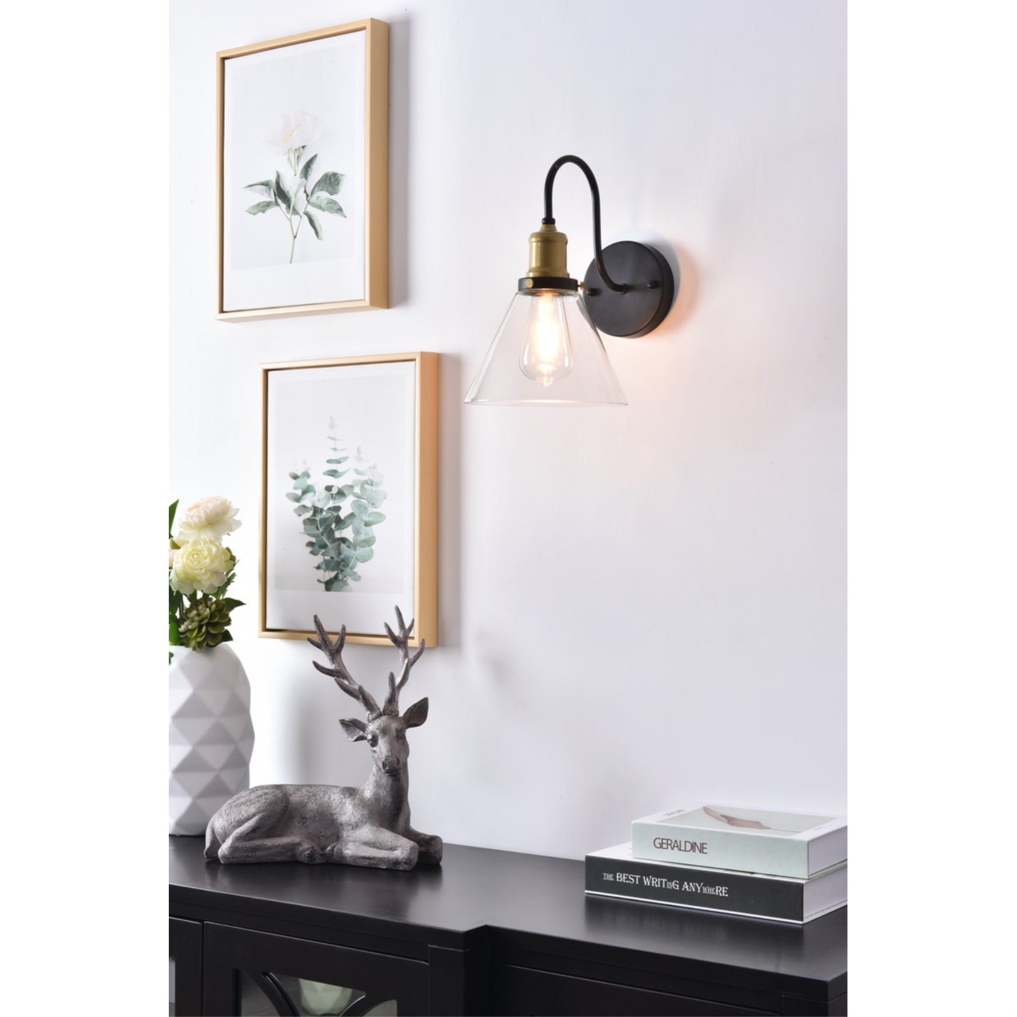Elegant Lighting Histoire 1 Light Wall Sconce, Brass and Black, Metal, Model LD4017W7BRB, Elegant Design
