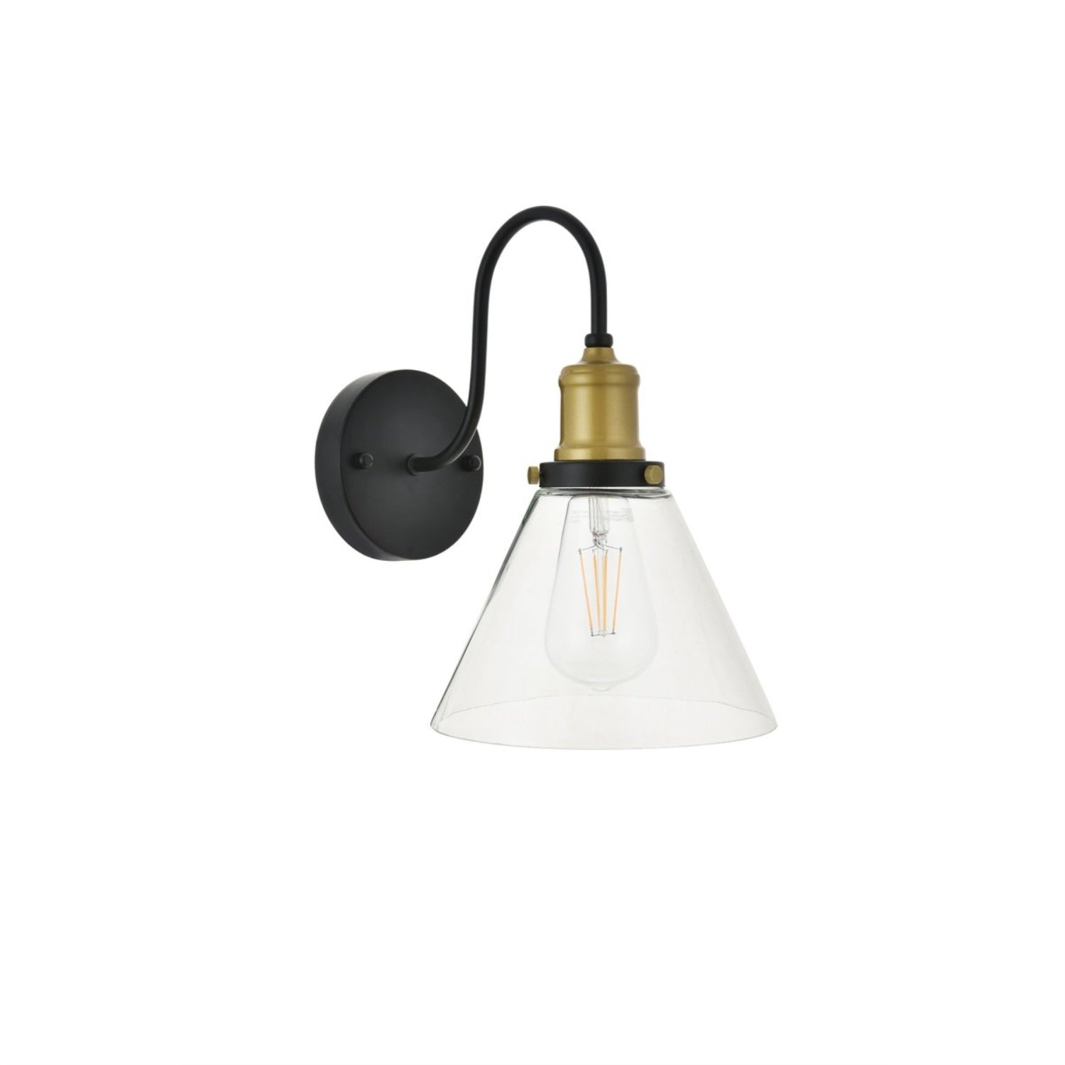 Elegant Lighting Histoire 1 Light Wall Sconce, Brass and Black, Metal, Model LD4017W7BRB, Elegant Design