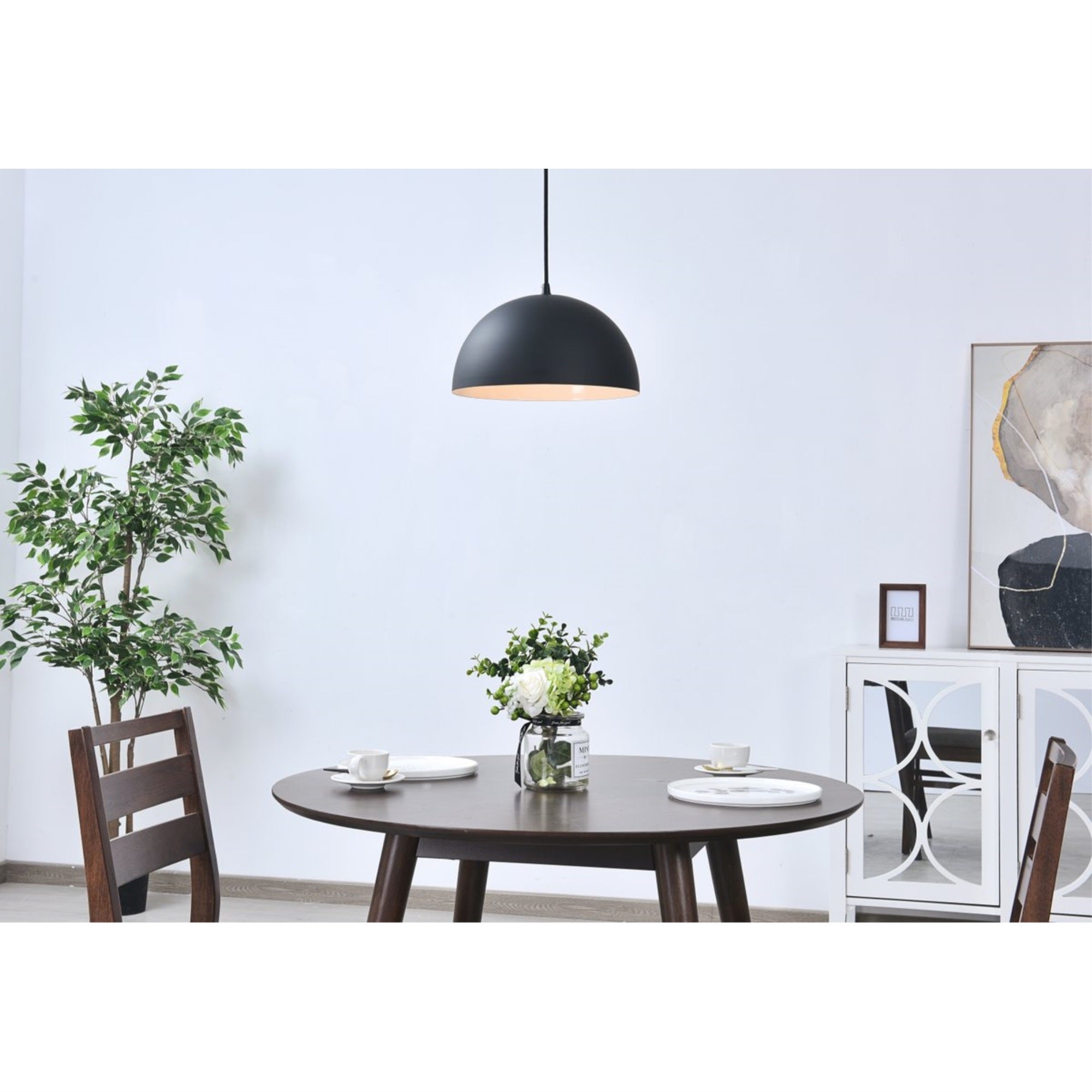 Living District Forte 1-Light Mid-Century Metal Pendant In Black