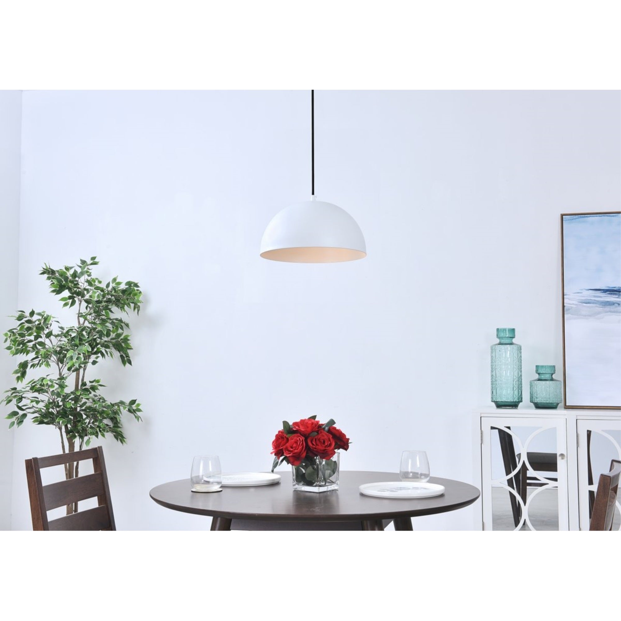 Living District Forte 1-Light Pendant Light, Metal, White Finish, Model LD4022D12WH