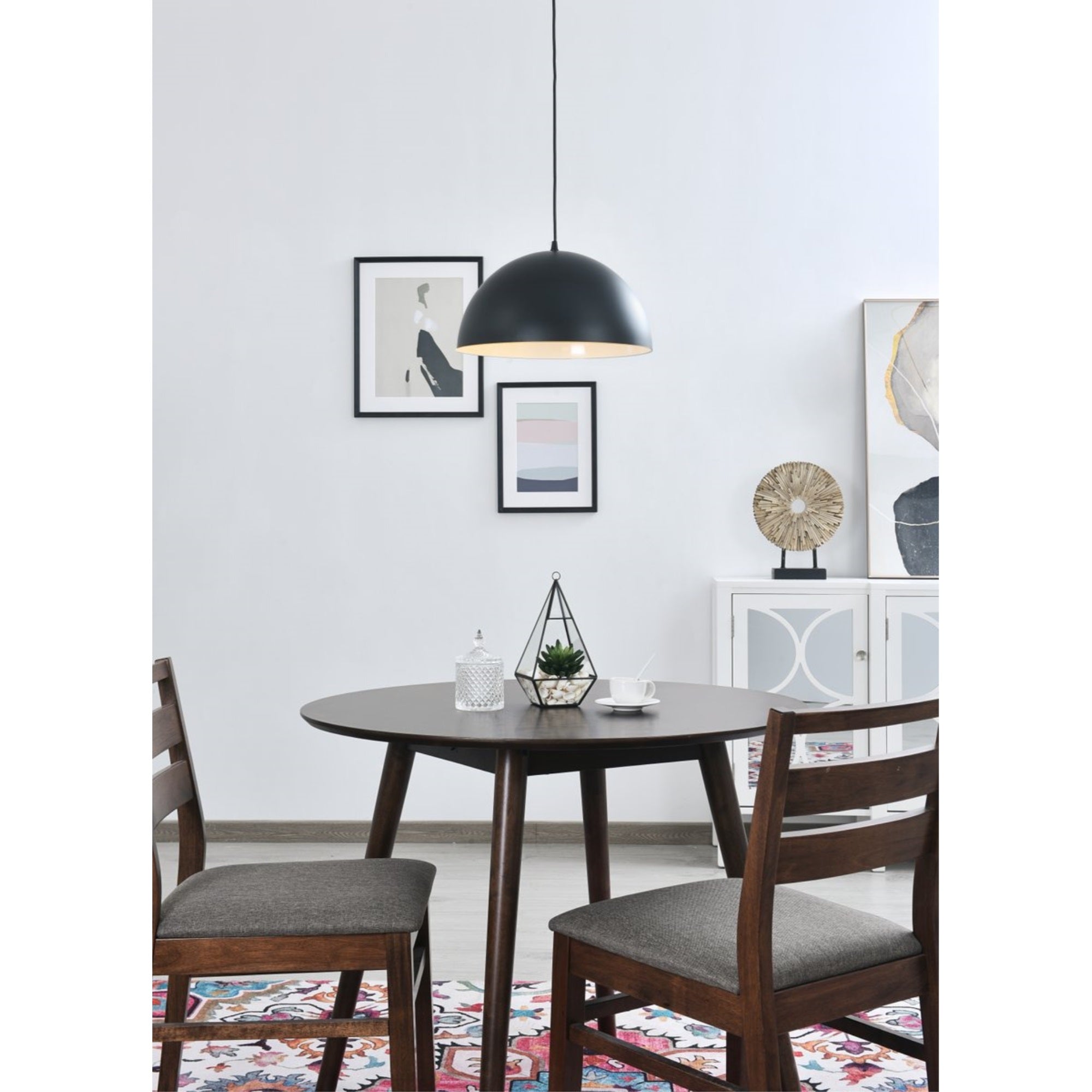 Living District Forte 1-Light Mid-Century Metal Pendant In Black Finish