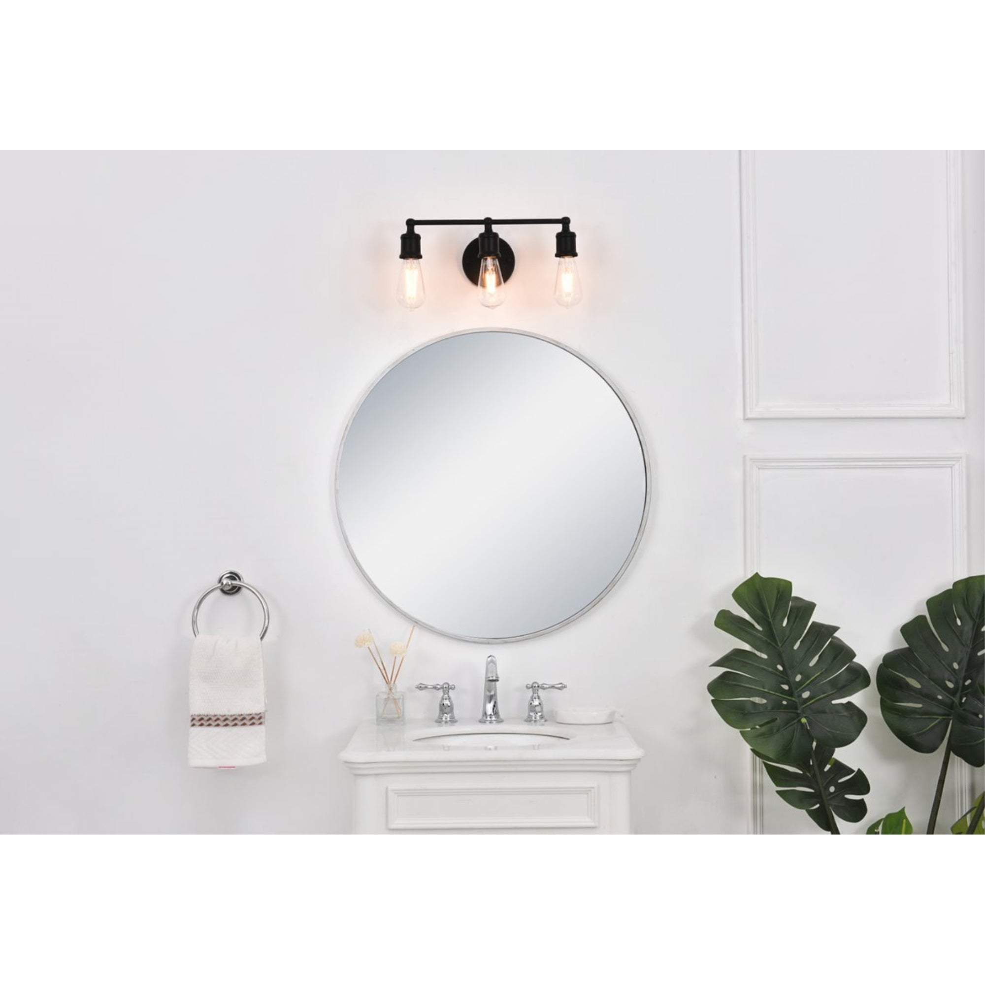 Living District 3-Light Mid-Century Metal Wall Sconce, Black, Model LD4028W16BK