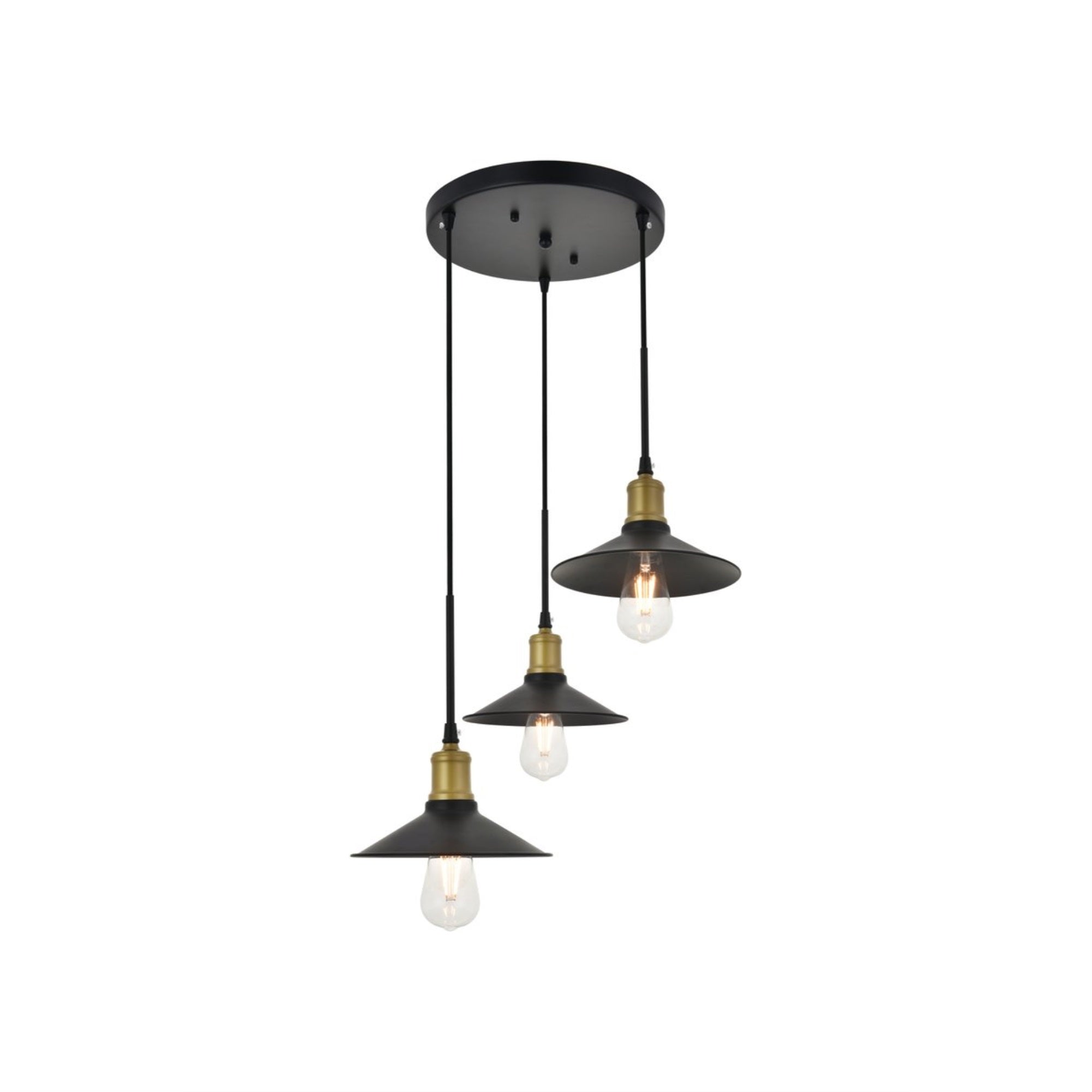 Living District 3-Light Brass And Black Pendant Light - Modern Ceiling Fixture For Home Decor