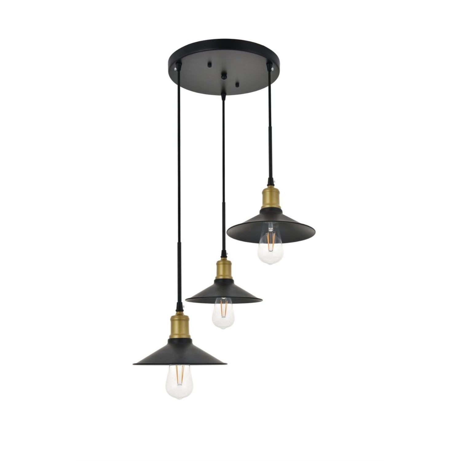 Living District 3-Light Brass And Black Pendant Light - Modern Ceiling Fixture For Home Decor