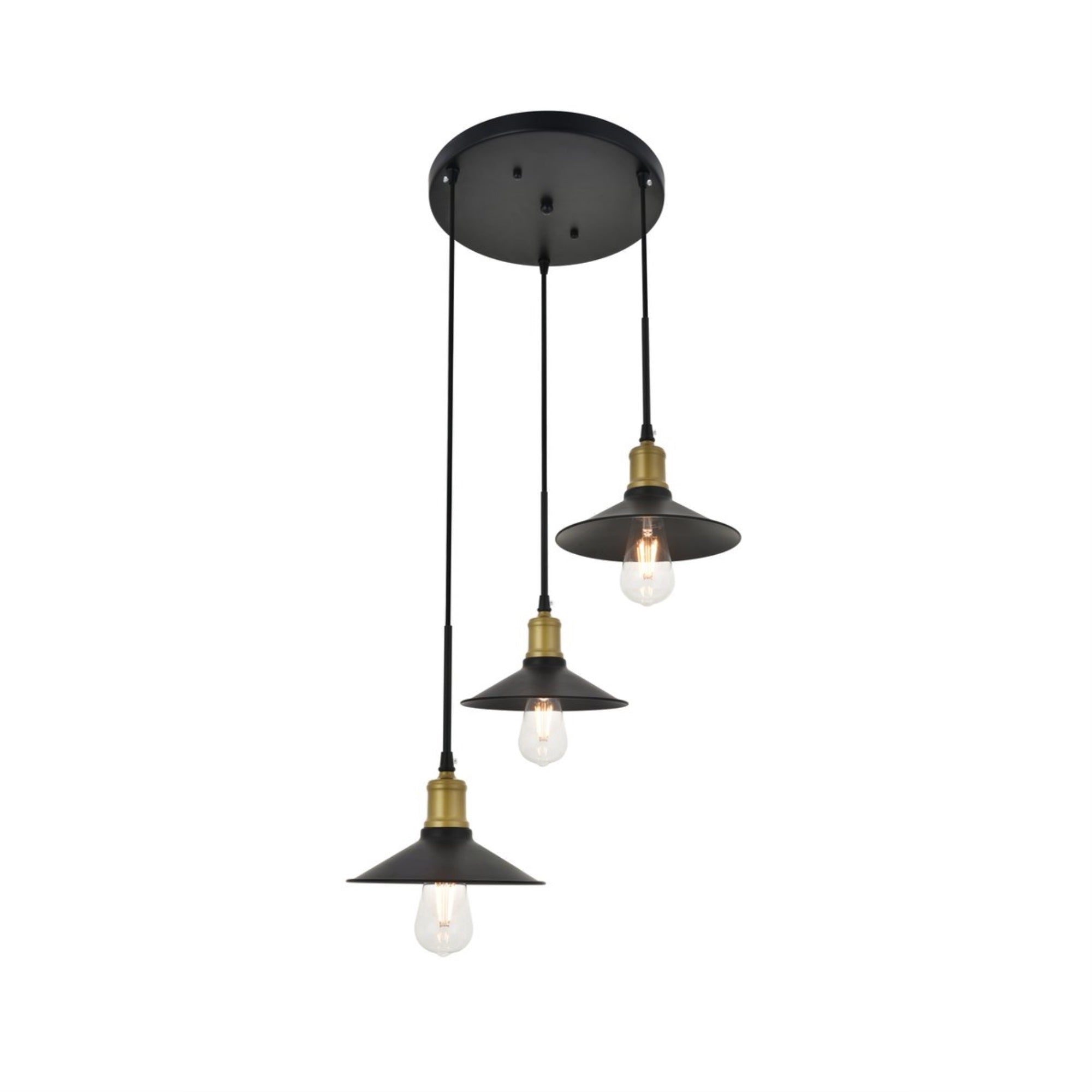 Living District 3-Light Brass And Black Pendant Light - Modern Ceiling Fixture For Home Decor
