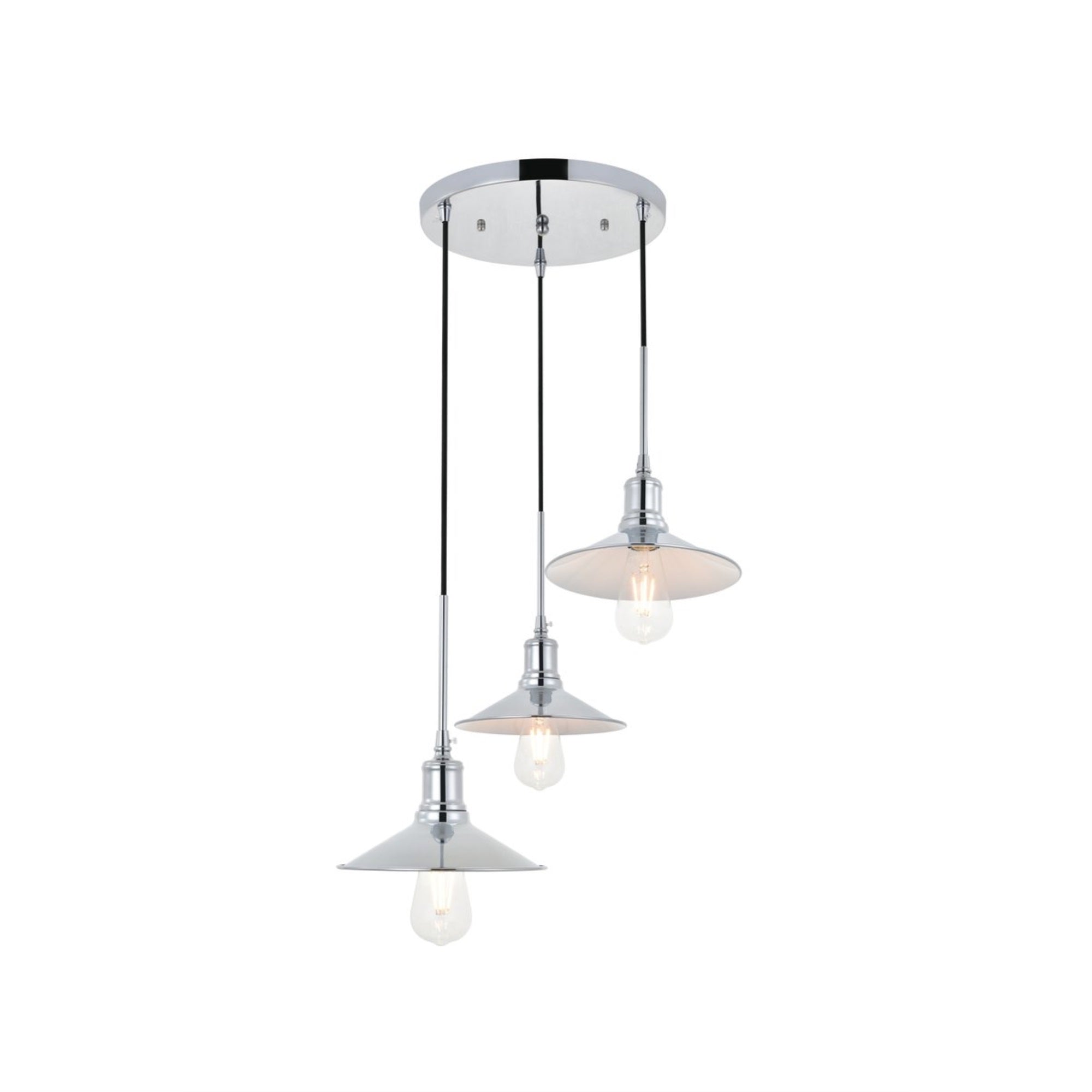 Living District Chrome Pendant Light, 3 Light Modern Ceiling Fixture, Metal, Model LD4033D20C