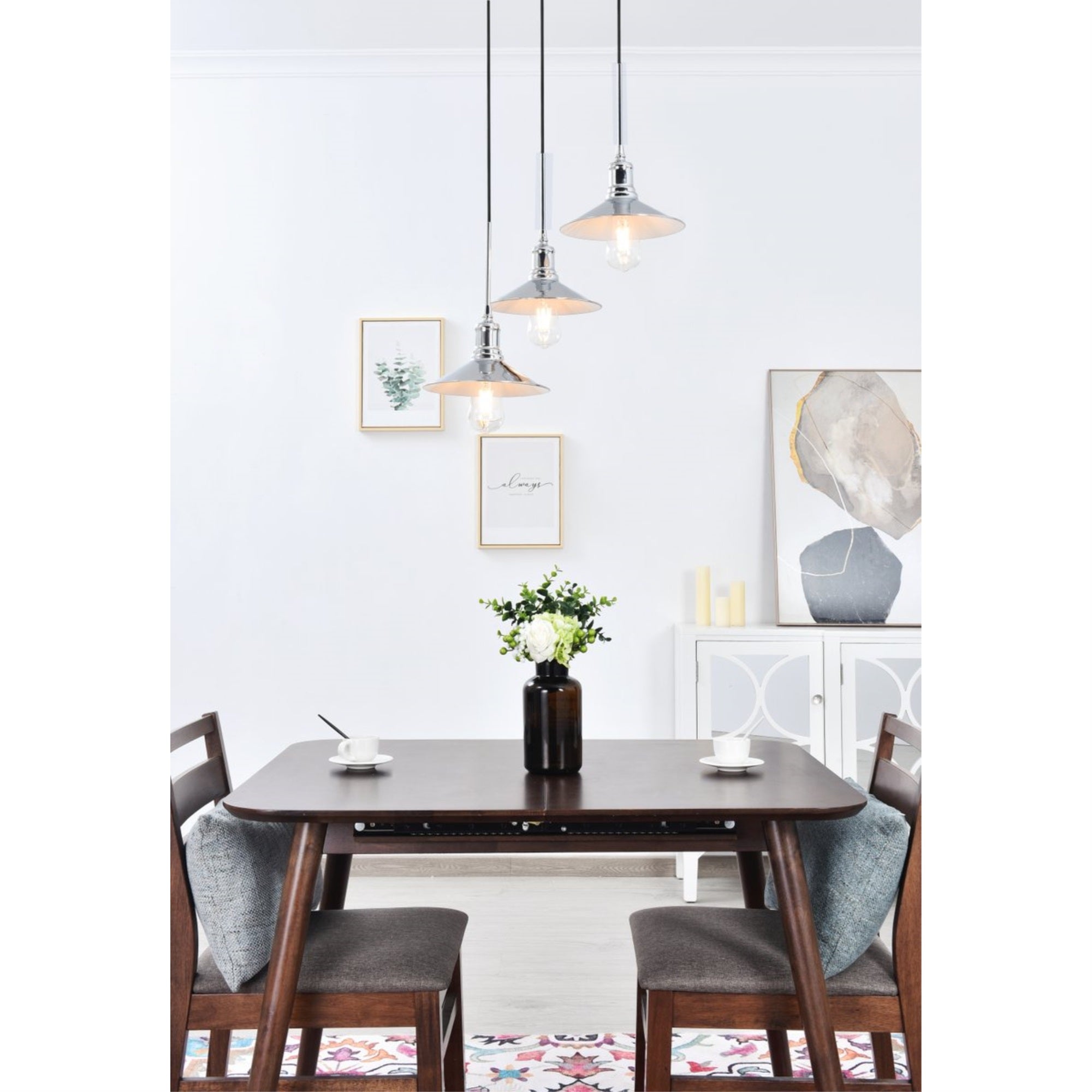 Living District Chrome Pendant Light, 3 Light Modern Ceiling Fixture, Metal, Model LD4033D20C