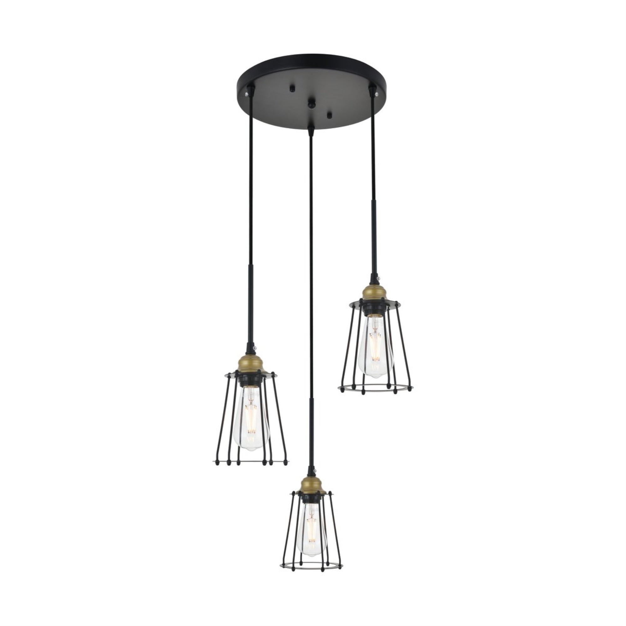 Living District Brass And Black 3-Light Pendant Ceiling Light - Modern Home Decor, 16&quot;W X 9.2&quot;H