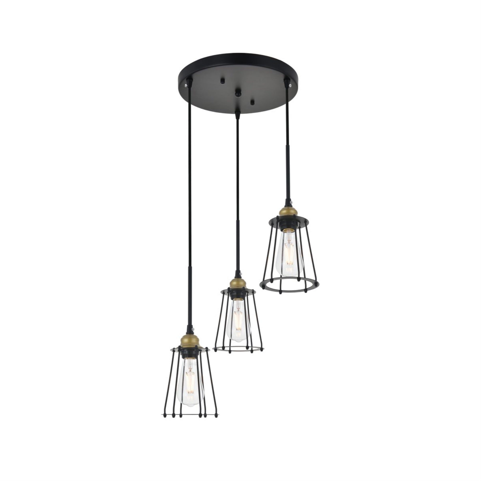 Living District Brass And Black 3-Light Pendant Ceiling Light - Modern Home Decor, 16&quot;W X 9.2&quot;H