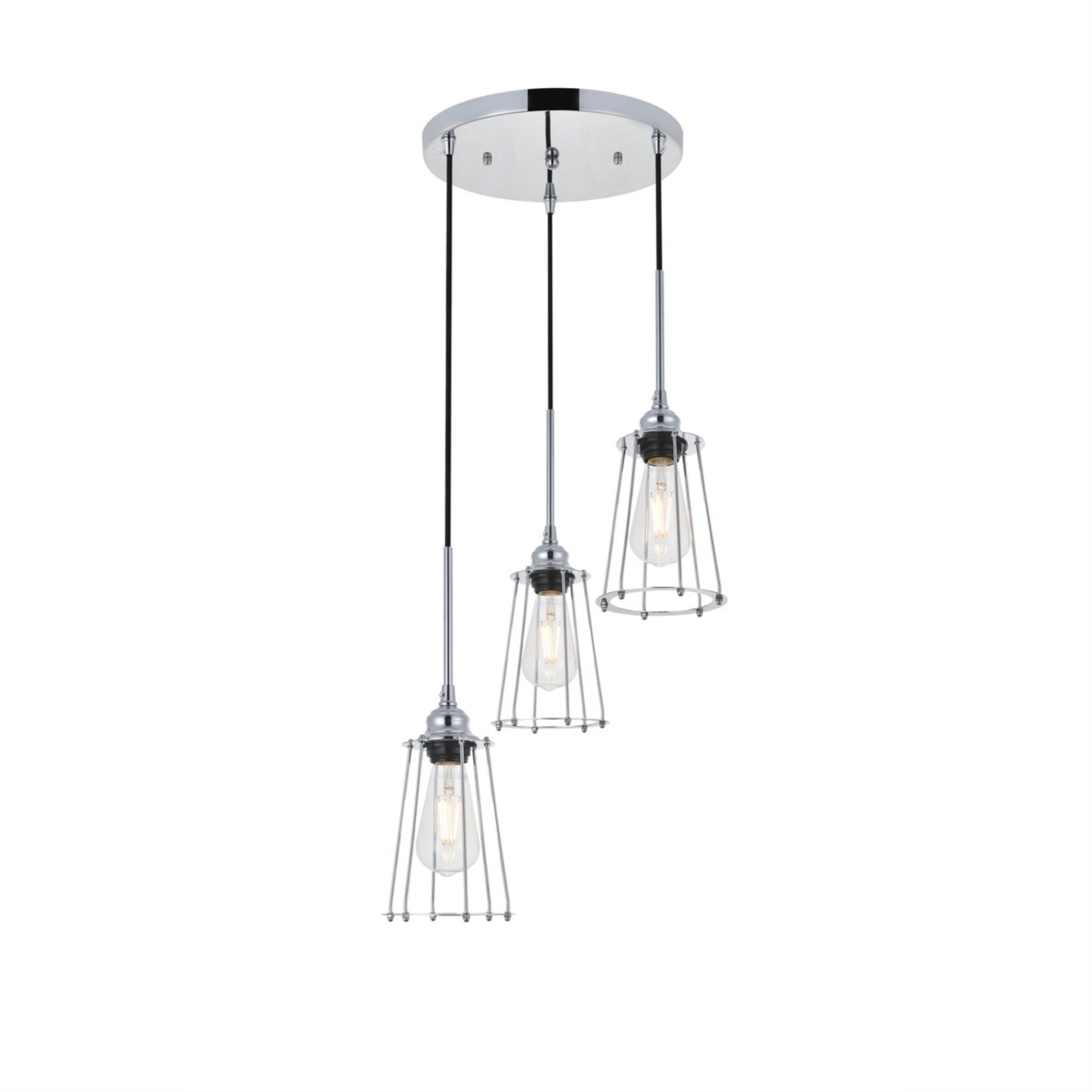 Living District Chrome 3-Light Pendant Light Fixture - Modern Home Ceiling Decor, 16&quot;W X 9.2&quot;H