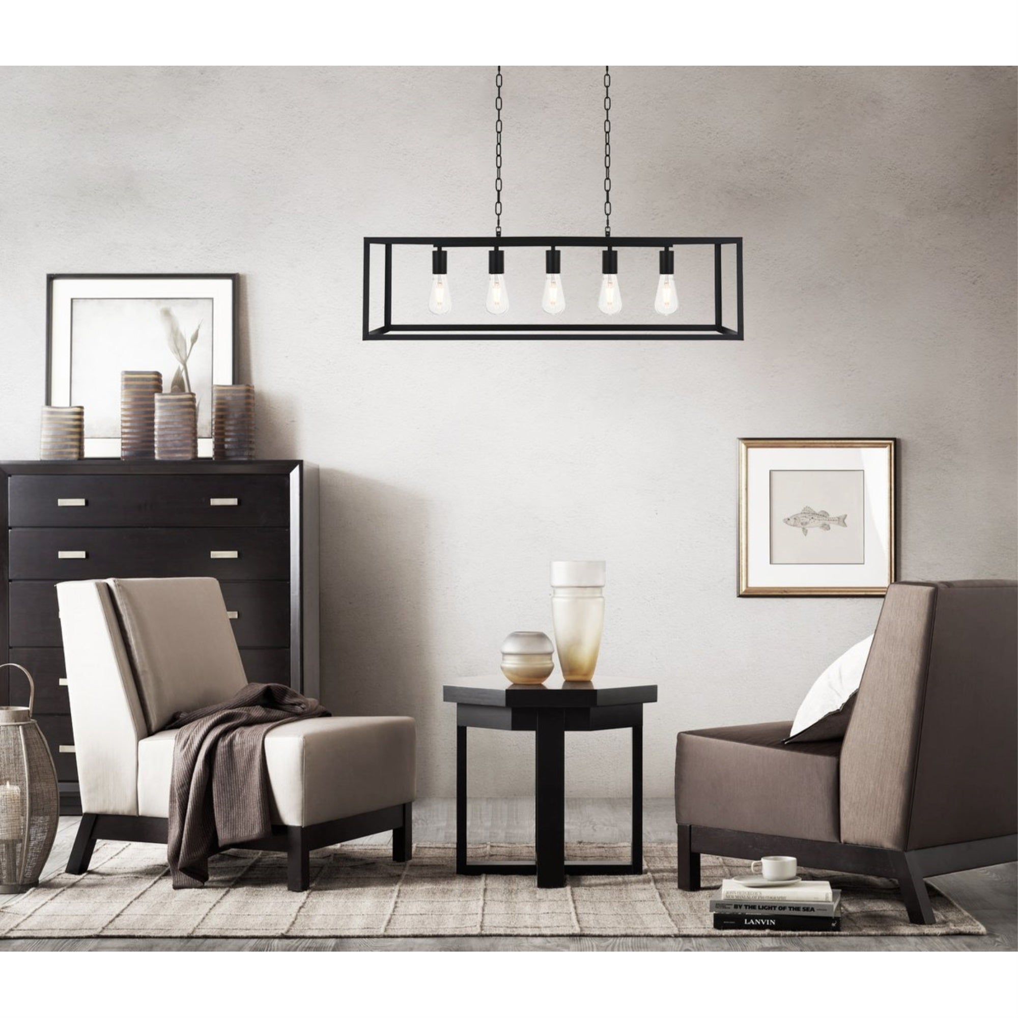Elegant Lighting 5 Light Pendant Black Metal LD4063D38BK