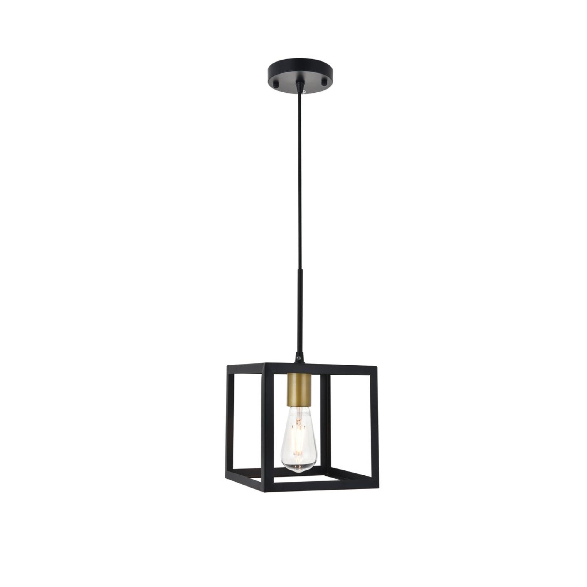 Living District 1-Light Mid-Century Pendant Light In Brass And Black Metal