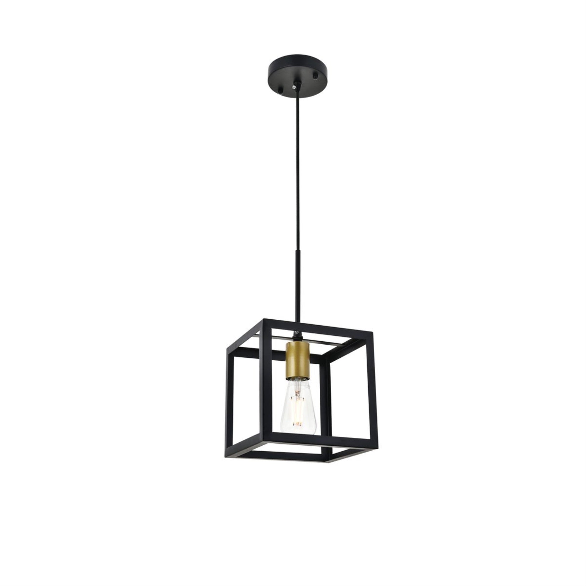 Living District 1-Light Mid-Century Pendant Light In Brass And Black Metal
