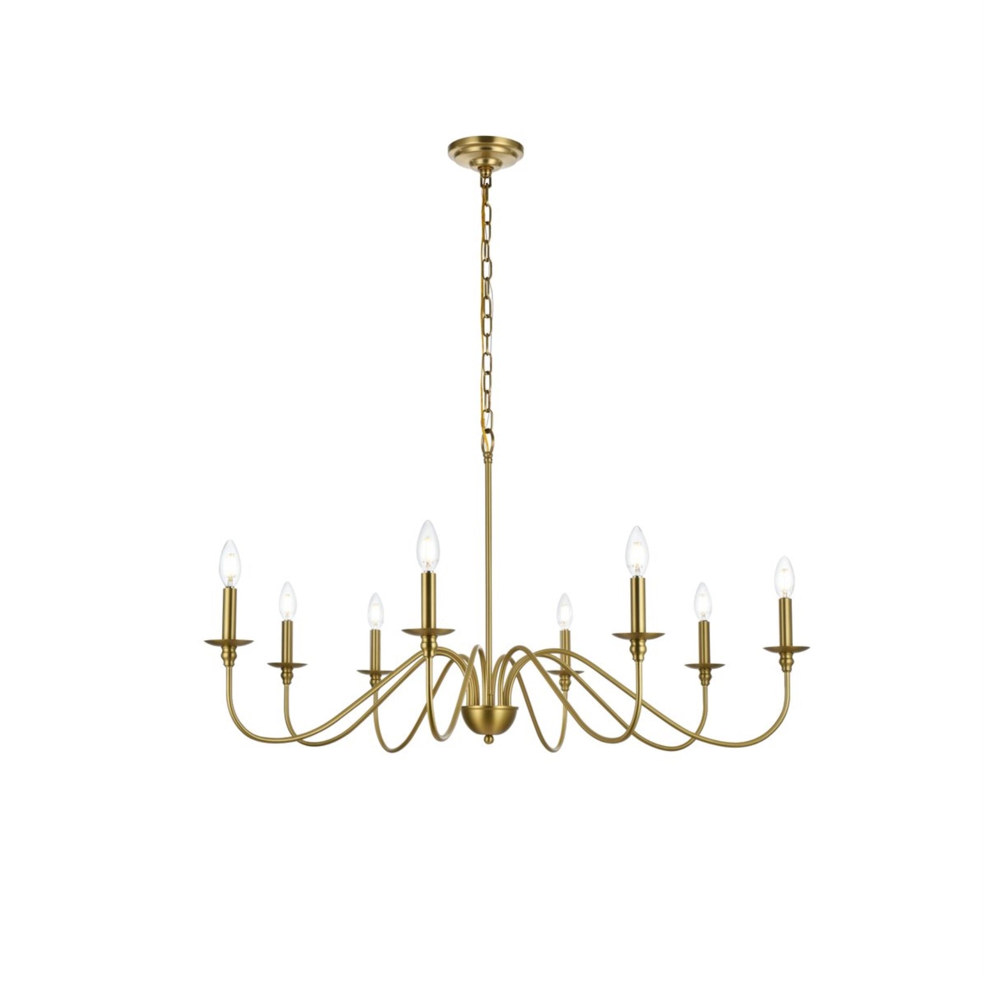 Living District 42in 8-Light Metal Chandelier, Satin Gold, Model LD5006D42SG, Transitional Design